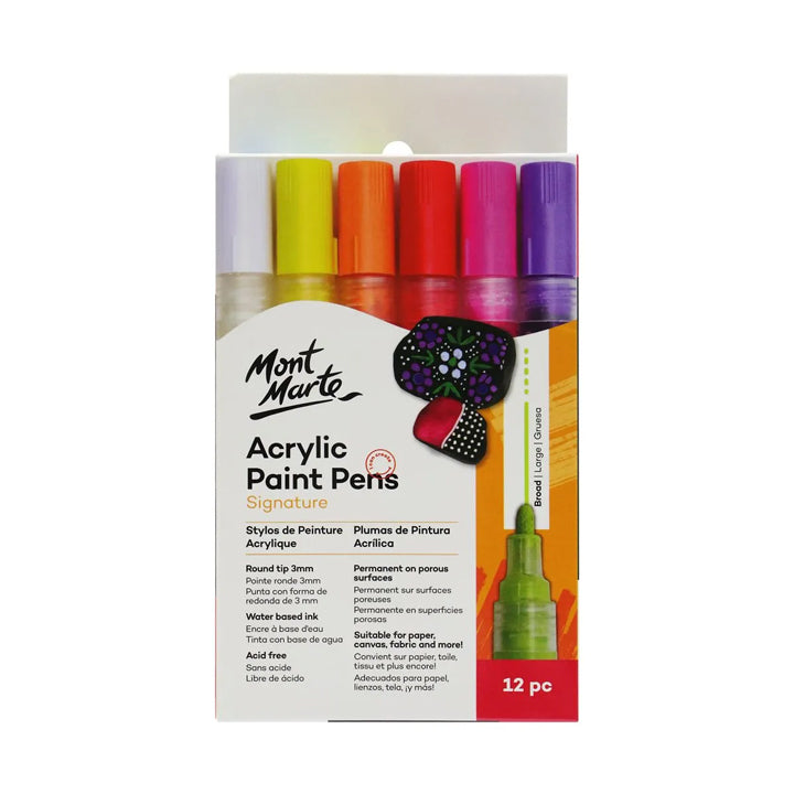 12-Pack Acrylic Paint Markers with 3mm Broad Tip for Signatures, DIY Crafts, and Art Projects - Perfect for Canvas, Wood, Glass, and Fabric Painting