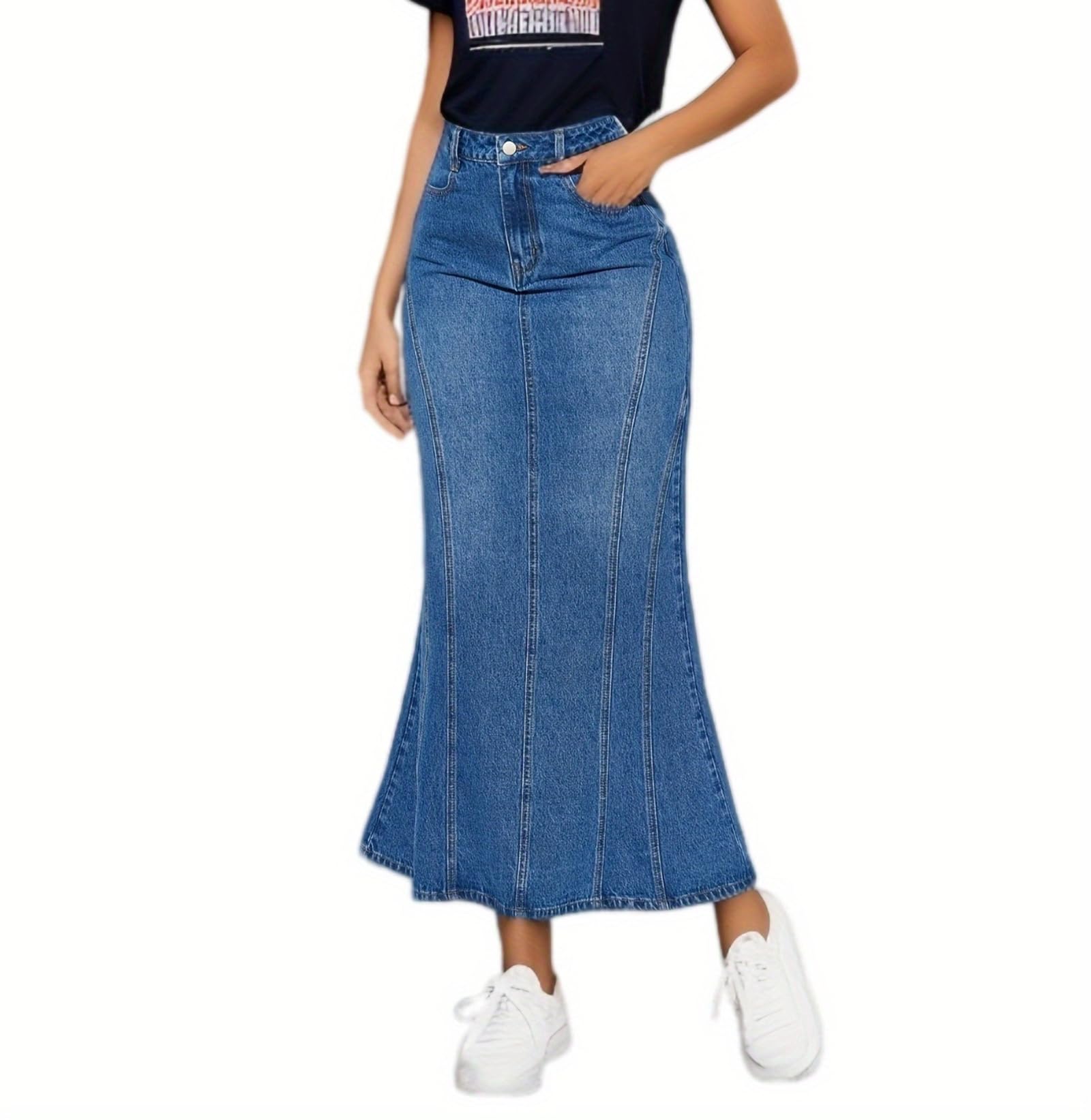 Women's High Waisted Denim Maxi Skirt - Casual Fishtail Bodycon Jean Skirt for Women | Perfect for Summer Outfits, Beach Vacations & Date Nights