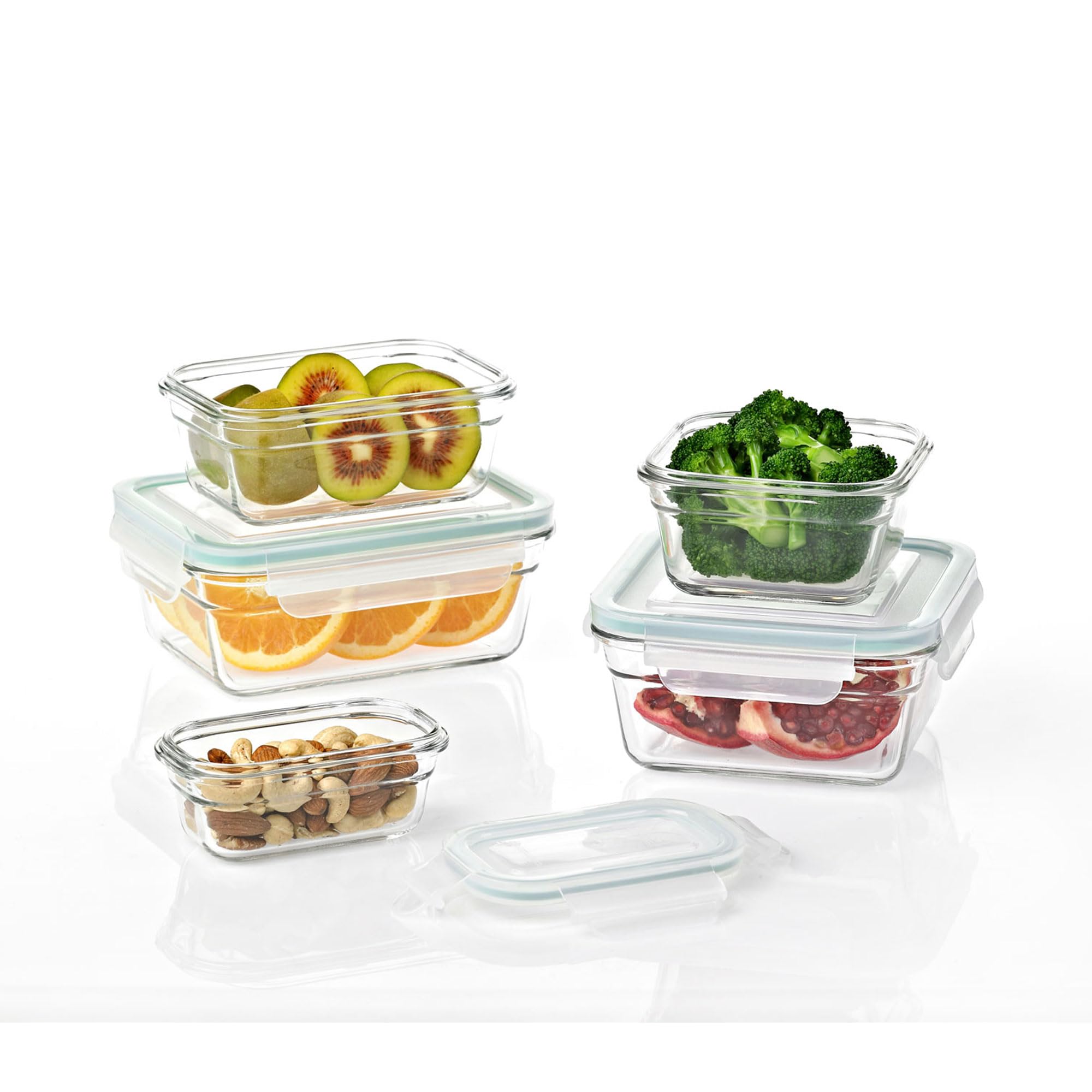 Glasslock 10-Piece Glass Food Storage Containers Set – Oven, Microwave & Freezer Safe – Airtight BPA-Free Kitchen Organizers for Meal Prep, Leftovers & Lunch Boxes