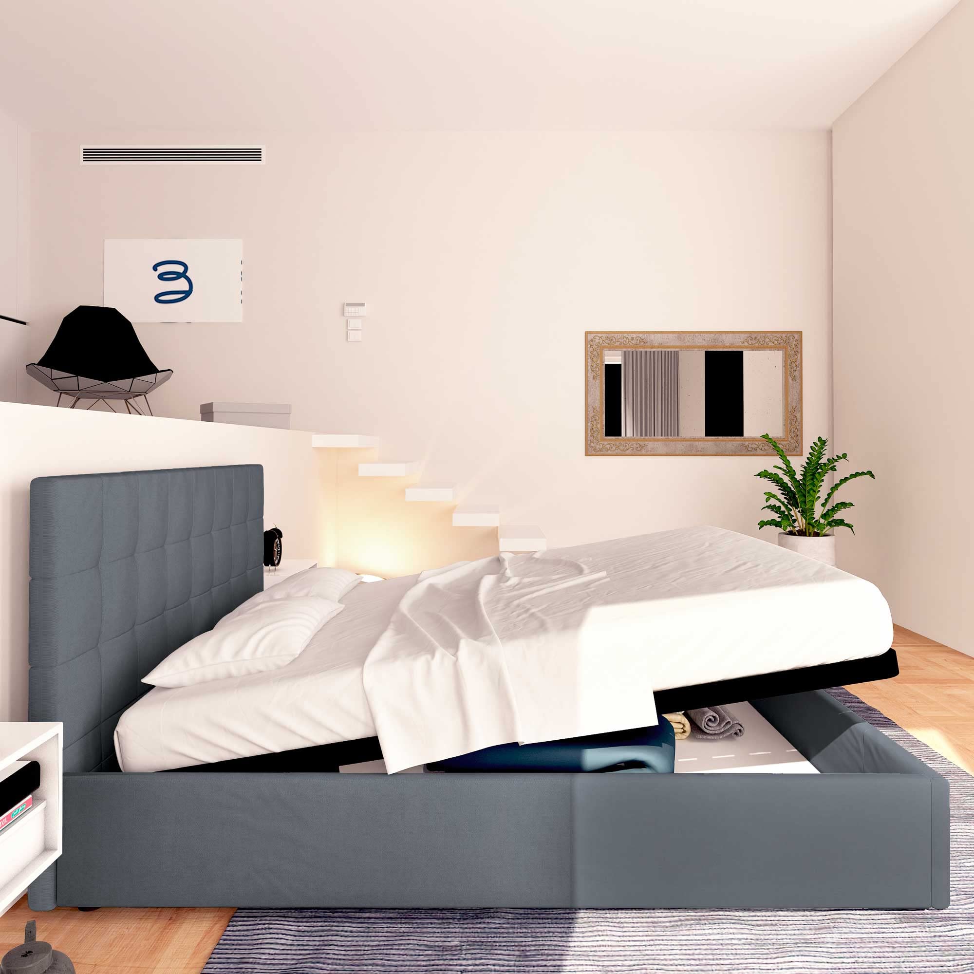 Baldiflex Single Bed with Storage, Dublin Fabric Model, Slatted Base for Single Mattress, 80 x 200 cm, Elegant Headboard, Anthracite Gray - Perfect for Small Bedrooms, Guest Rooms & Studio Apartments