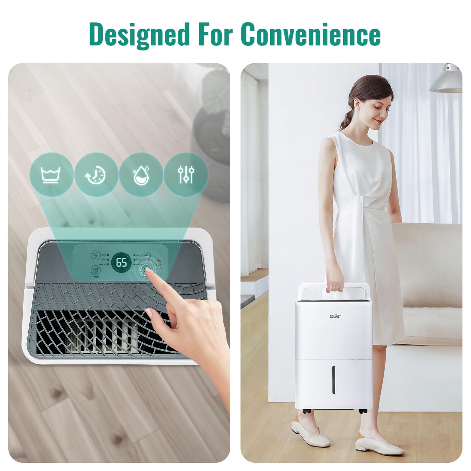 **DuraComfort 25 Pints Compact Dehumidifier for Bathroom, Bedroom, Closet, Kitchen, RV & Basement - Up to 1500 Sq.Ft with Drain Hose - White | Ideal for Moisture Control in Small Spaces & Travel Use**