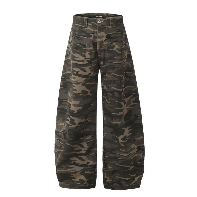 Vintage American Style Men's Camouflage Cargo Jeans - Straight Leg Wide Fit Denim Pants for Casual Wear | Spring 2024 Collection | Outdoor, Streetwear & Everyday Fashion