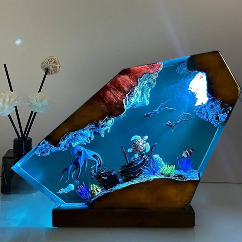 Handmade Octopus Resin Lamp - Ocean Themed USB Night Light for Bedside Table, Kids Room, Romantic Gifts for Friends & Lovers | Perfect for Home Decor, Birthday Presents & Relaxing Ambience (Style 5)