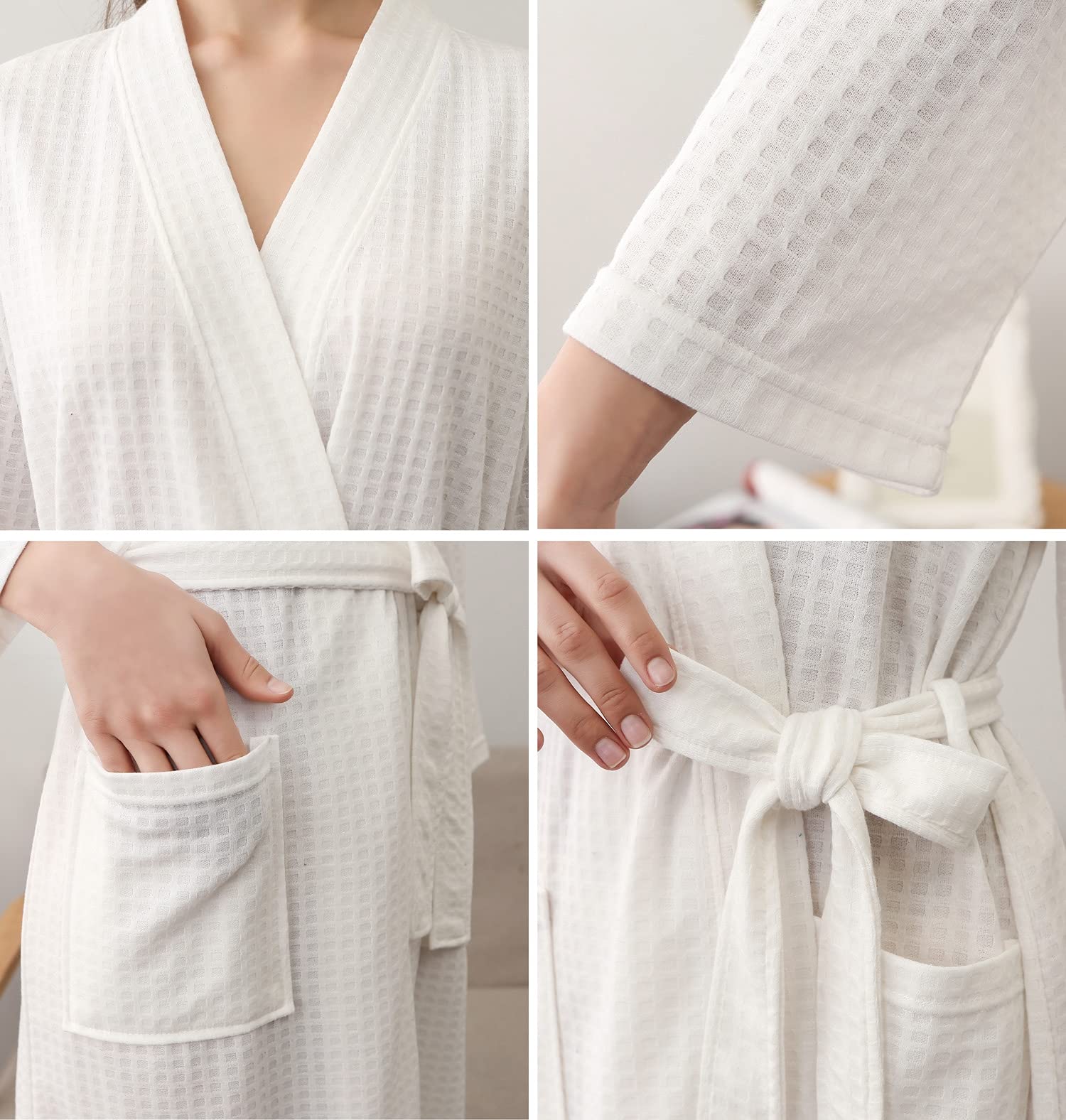 Cromoncent Women's Knee Length Soft Lightweight Waffle Spa Robe - Cozy Kimono Bathrobe for Women & Men - Perfect for Spa, Bath, Lounge & Relaxation at Home