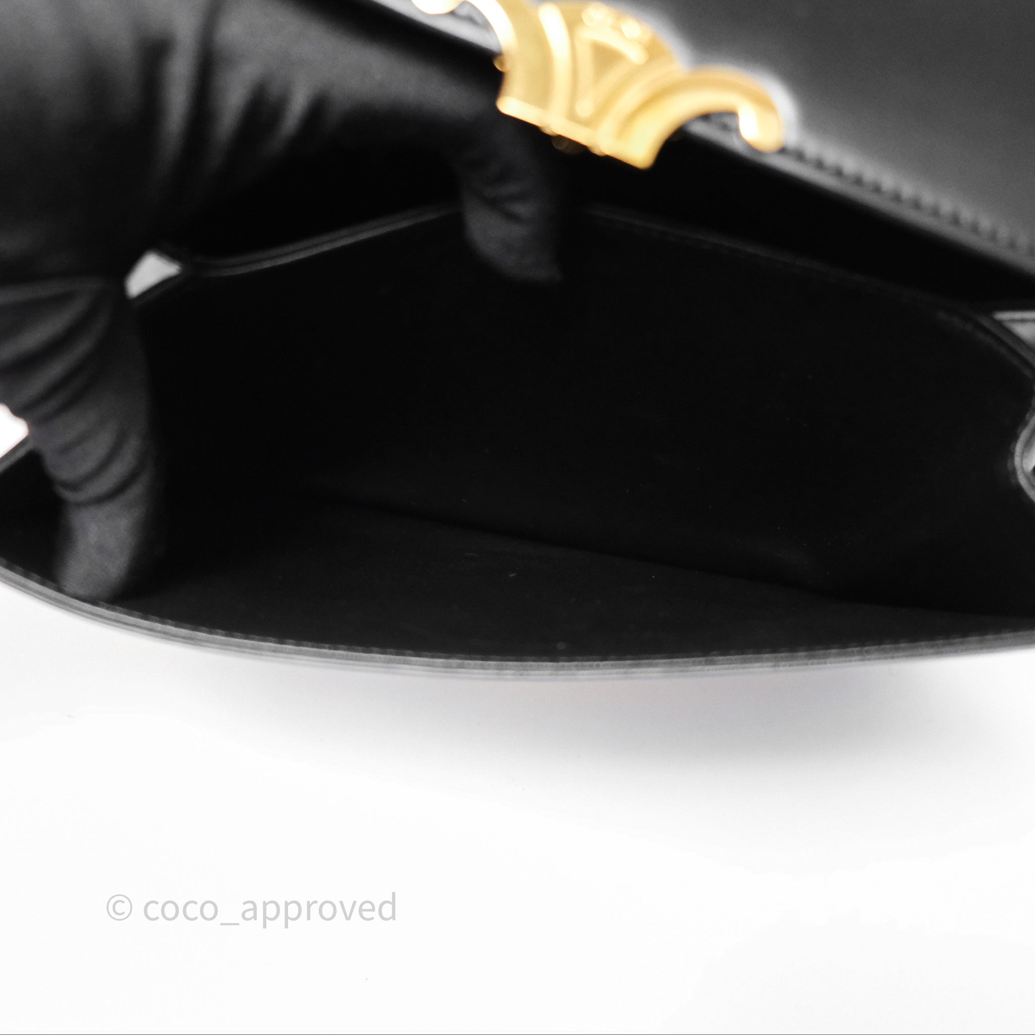 Celine Medium Triomphe Bag in Black Shiny Calfskin Leather - Luxury Designer Handbag for Women, Perfect for Work, Travel & Evening Events