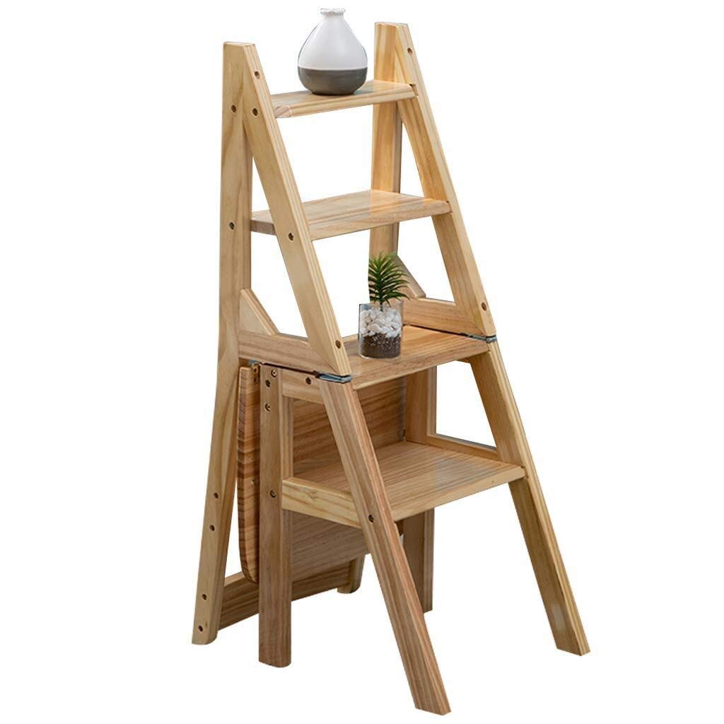 LUDIST 4-Step Wooden Folding Step Stool for Home, Office & Library - Multi-Purpose Climbing Stool with Storage Shelf - Perfect for Reaching High Shelves, Organizing & Decorating