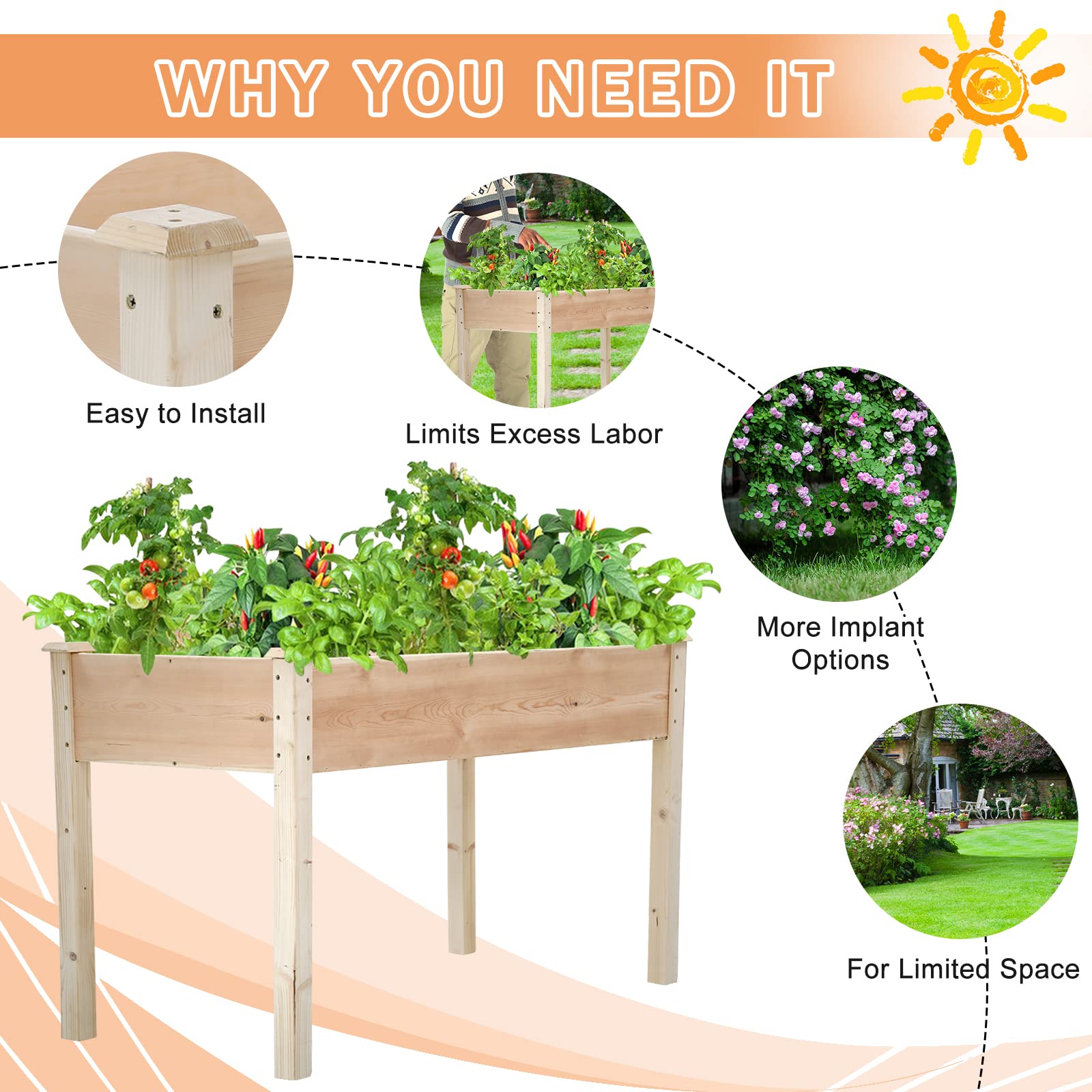 Elevated Garden Bed Kit - Large Outdoor Wooden Raised Planter Box with Legs for Vegetables, Flowers & Herbs | Deep Root Gardening, Patio, Backyard & Balcony Planting Solution
