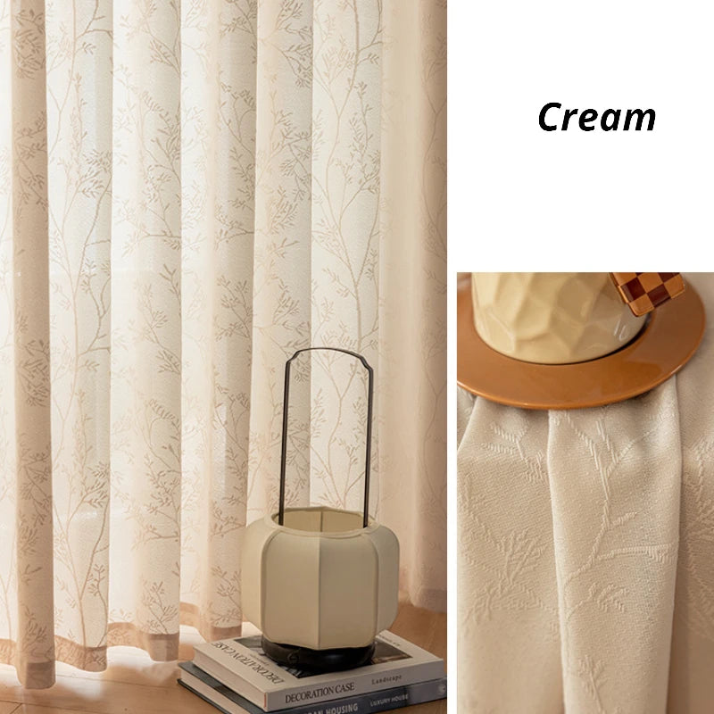Custom Willow Gauze Tree Textured Jacquard Sheer Curtains - Elegant Window Treatments for Living Room, Bedroom & Home Decor