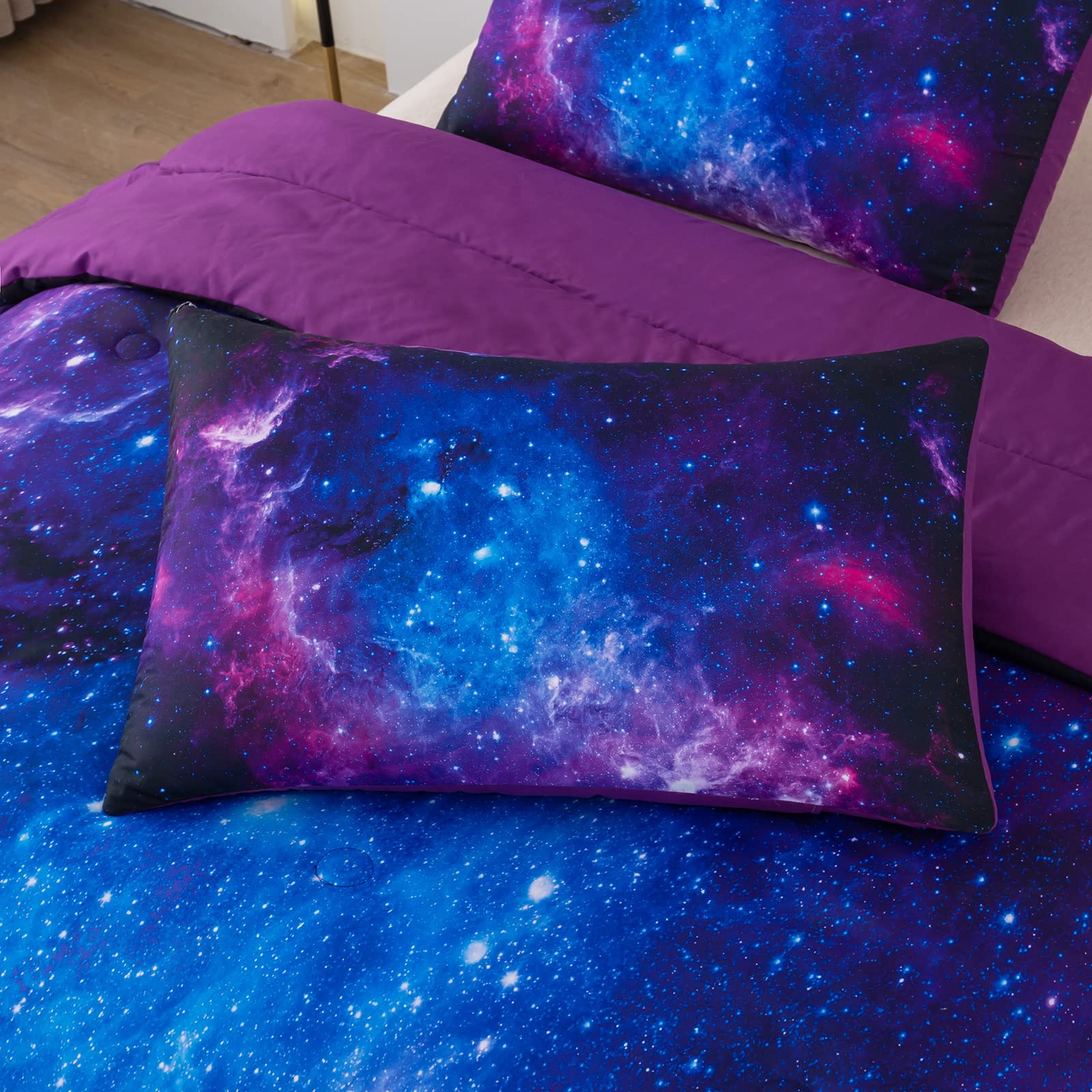 Galaxy Bedding Set Full Size - Purple Space Themed Comforter with 2 Pillowcases for Girls | Perfect for Teen Bedrooms, Sleepovers & Astronomy Lovers