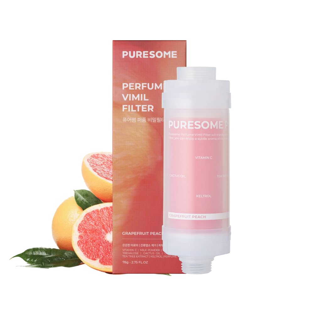 BODYLUV Puresome Perfume Vitamin C Shower Filter - Chlorine Removal & Vitamin Water Purification System with Refreshing Grapefruit Peach Scent | Perfect for Dry Skin, Hair Care & Sensitive Skin in Bathrooms
