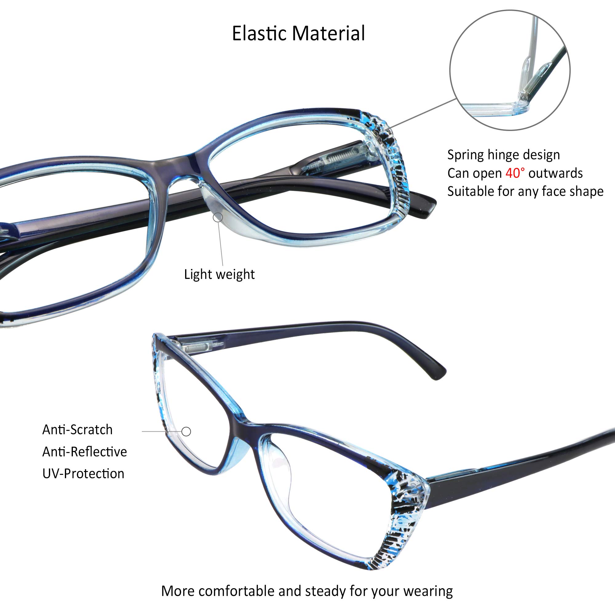 VisionGlobal 5 Pairs Spring Hinge Reading Glasses - Blue Light Blocking for Women & Men | Office & Screen Use