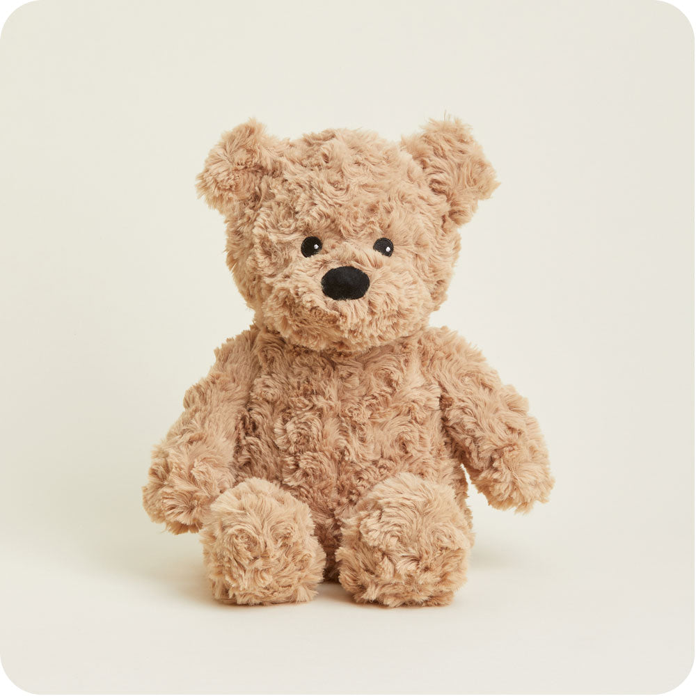 Unscented Brown Curly Bear Warmies - Microwaveable Plush Heating Pad for Stress Relief & Pain Relief - Perfect for Kids, Adults, Cold Weather & Menstrual Cramps