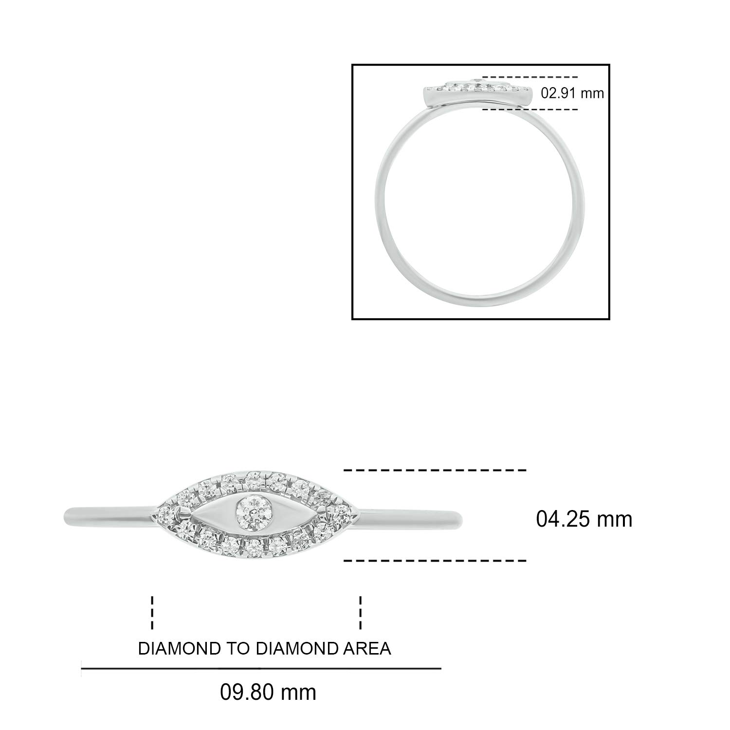 1/10cttw Diamond Evil Eye Ring for Women - 14k Yellow Gold, Rose Gold or White Gold - Round White Diamond Accent - Perfect for Protection, Gifts & Everyday Wear
