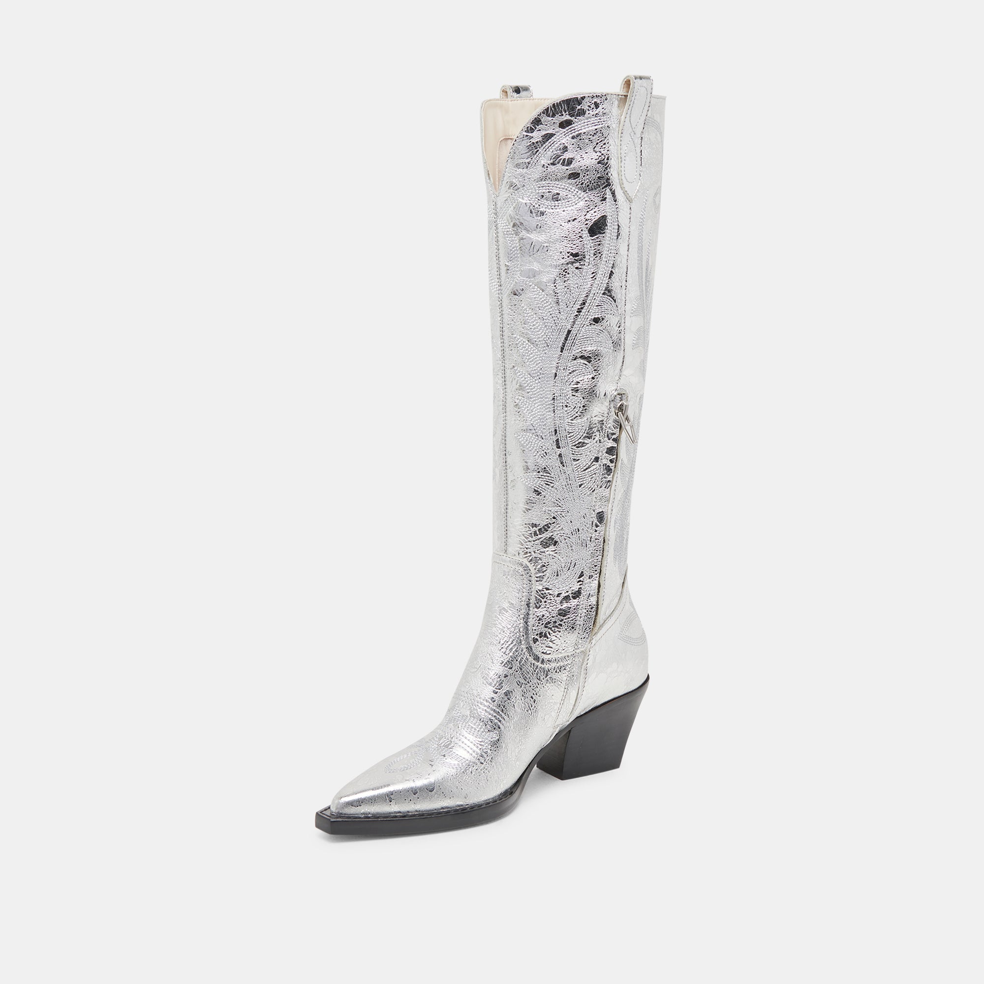 RYATT Distressed Silver Leather Boots for Women - Stylish & Comfortable Western Cowboy Boots for Riding, Parties & Everyday Wear