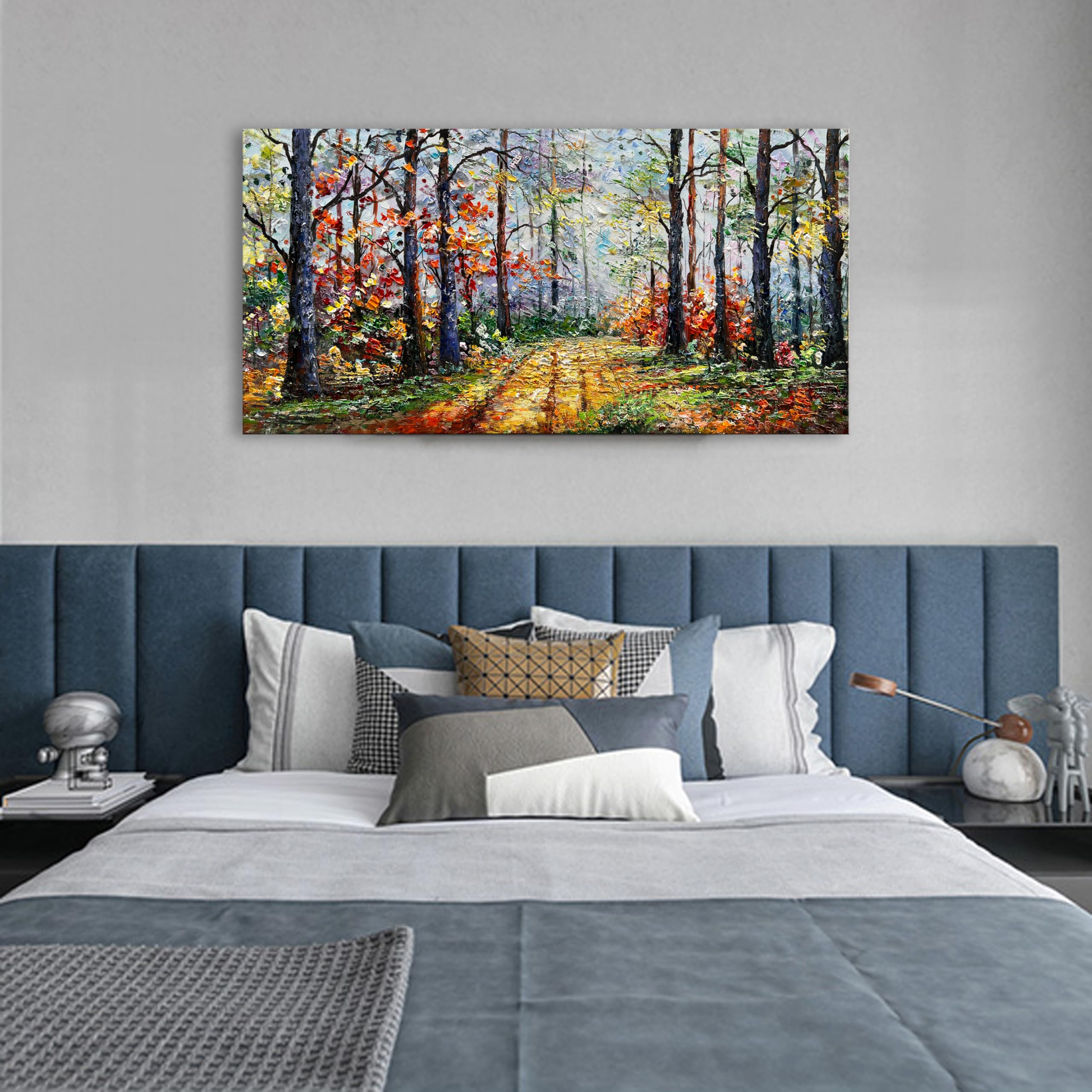 Modern Abstract Art Forest Landscape Oil Painting - 24x48 Inches Wall Decor for Living Room, Bedroom & Office - Handmade Canvas Artwork for Home & Office Decoration