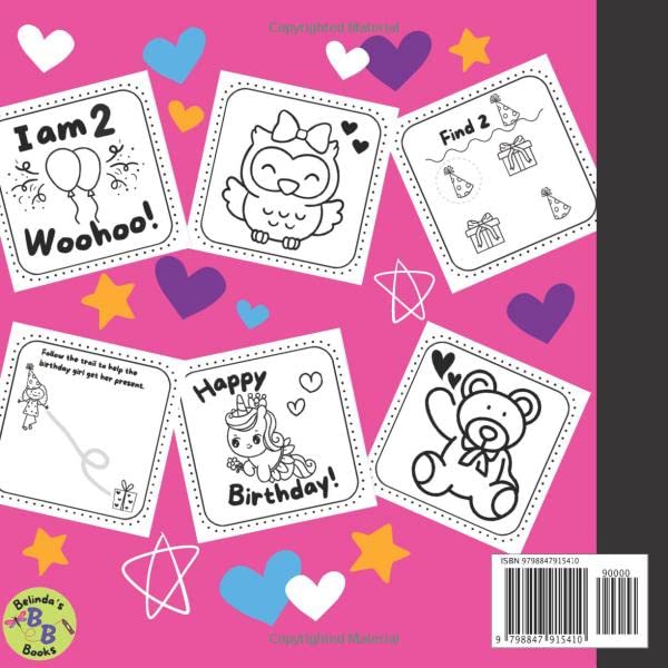Happy 2nd Birthday Coloring & Activity Book for Girls - Fun Kids Birthday Party Favors, Gifts & Learning Activities