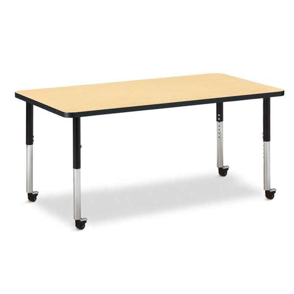 Berries® 30x60 Inch Rectangle Kids Activity Table - Adjustable Height, Mobile Maple/Black Finish - Perfect for Playrooms, Classrooms & Daycare Centers