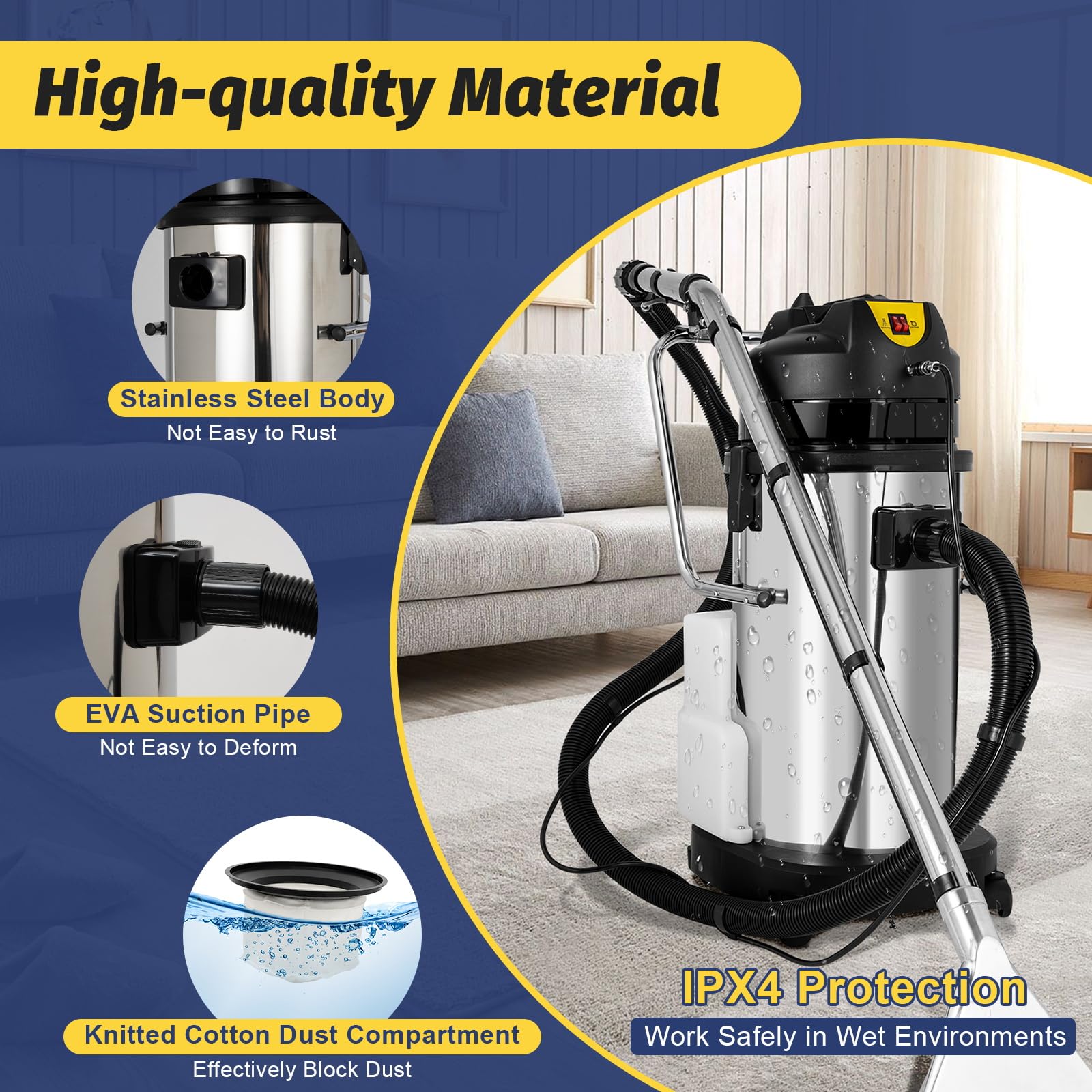 **40L/11Gal Commercial Carpet Cleaner Machine – 3-in-1 Professional Wet/Dry Vacuum for Carpets, Sofas & Curtains | Portable Dust Extractor for Deep Cleaning | Ideal for Homes, Offices & Commercial Use**