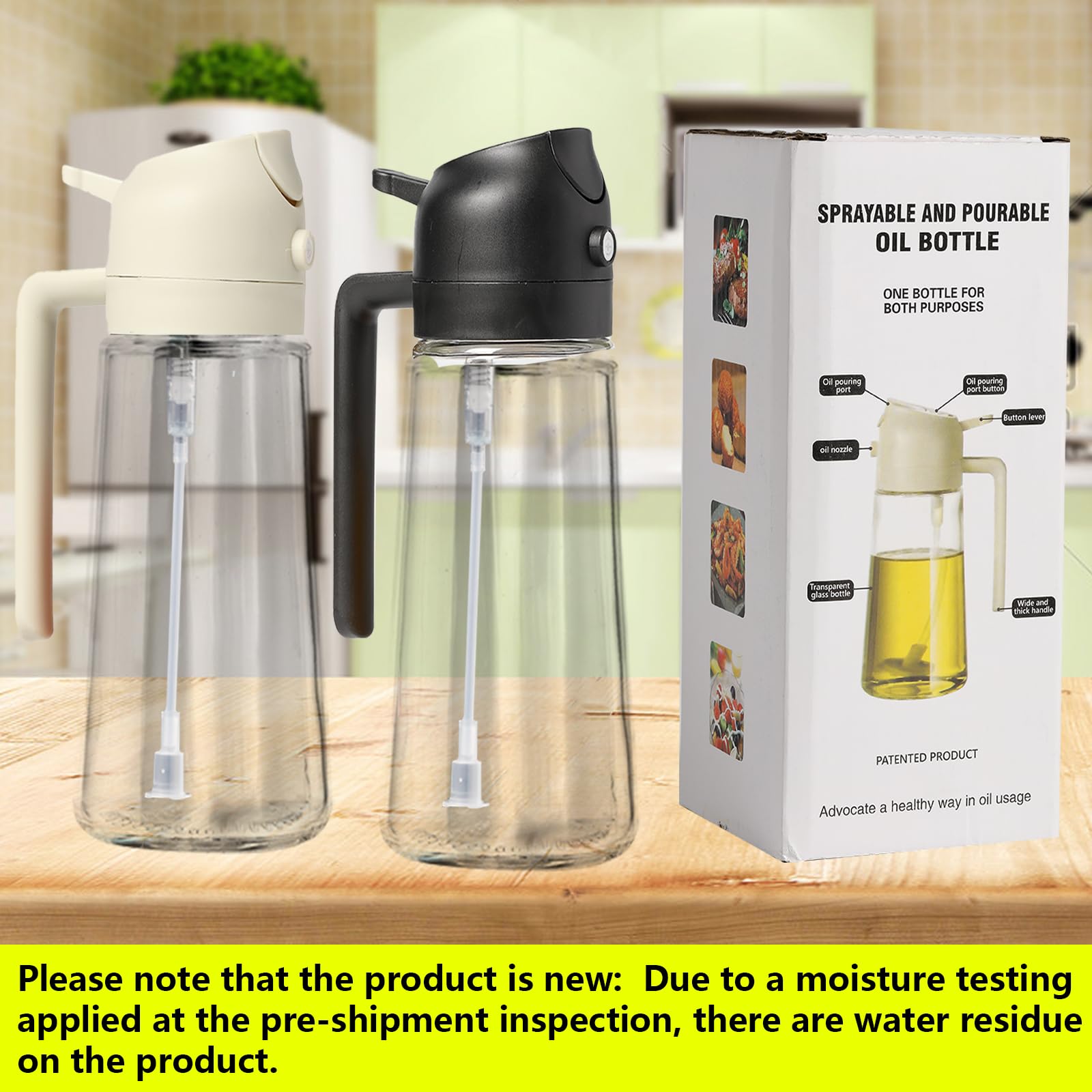 2 Pack Oil Sprayer for Cooking - 16oz/470ml Olive Oil Dispenser Bottle, Food-Grade Glass Oil Mister for Air Fryer, Oven & Steak Frying - Perfect for Kitchen, BBQ, Salad Dressing & Healthy Cooking (Black & Cream White)