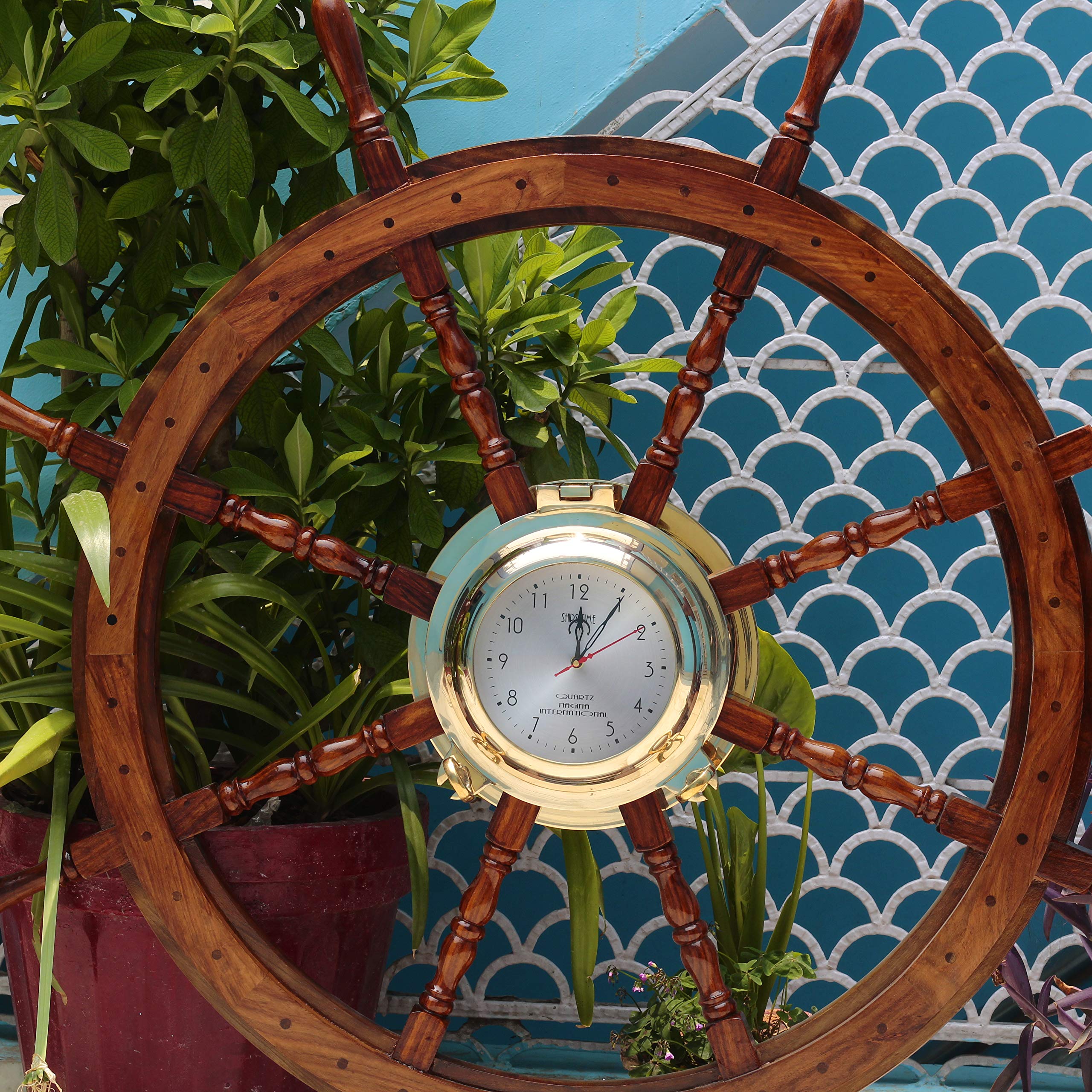 Pirate Style Nautical Wooden Ship Wheel - 36 Inch Teak Finish Maritime Decor for Beach House, Captain's Cabin & Coastal Home Decor | Perfect Gift for Sailors & Sea Lovers