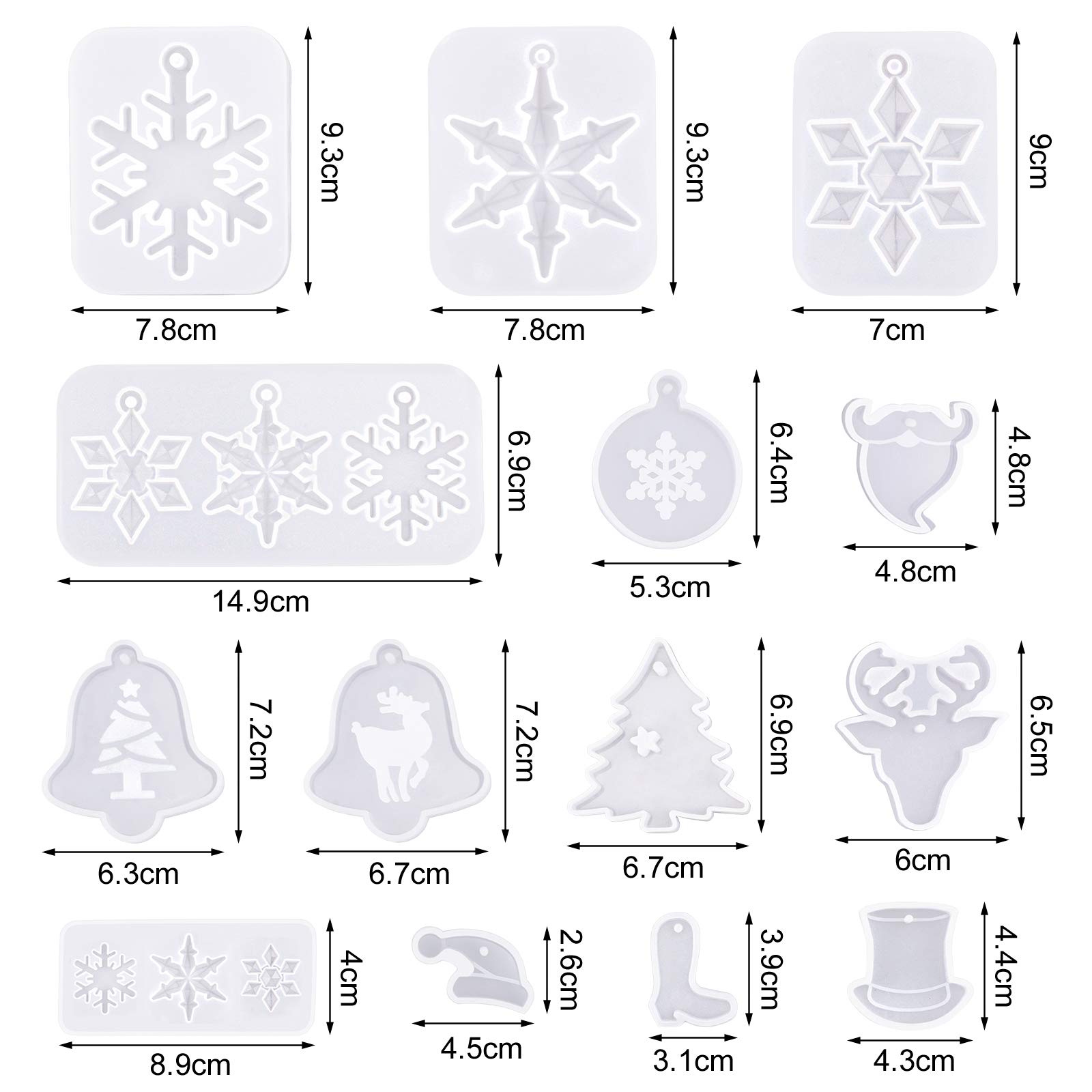 14pcs Christmas Epoxy Resin Molds Set - Silicone DIY Craft Molds for Making Jewelry, Christmas Tree, Snowflake & Santa Hat Decorations - Perfect for Holiday DIY Projects, Gift Making & Home Decor