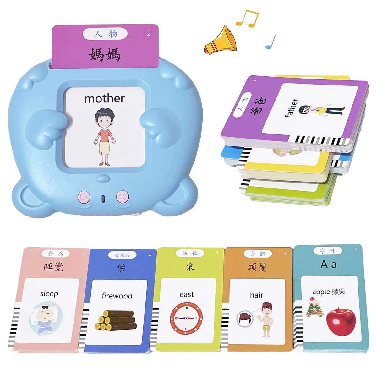 RT&BS Trilingual Talking Flash Cards - Cantonese, Mandarin & English Learning Toy with 510 Sight Words for Toddlers | Educational Language Flashcards for Kids, Perfect for Home & Classroom Use