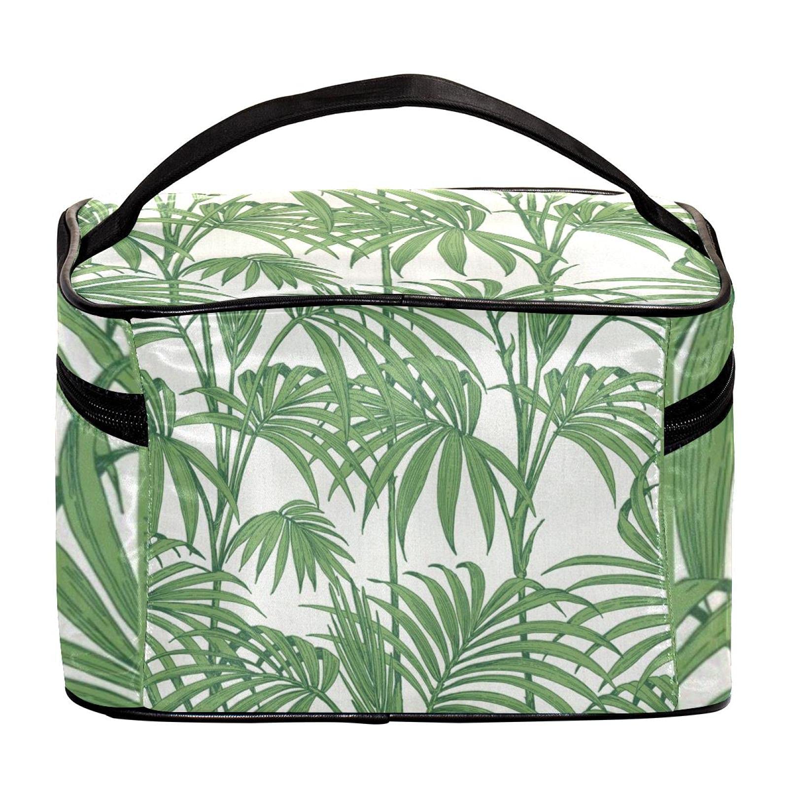 Large Tropical Green Palm Leaves Travel Makeup Bag - Waterproof Cosmetic Organizer Case with Zipper for Women & Girls | Perfect for Vacation, Beach Trips & Gym Essentials