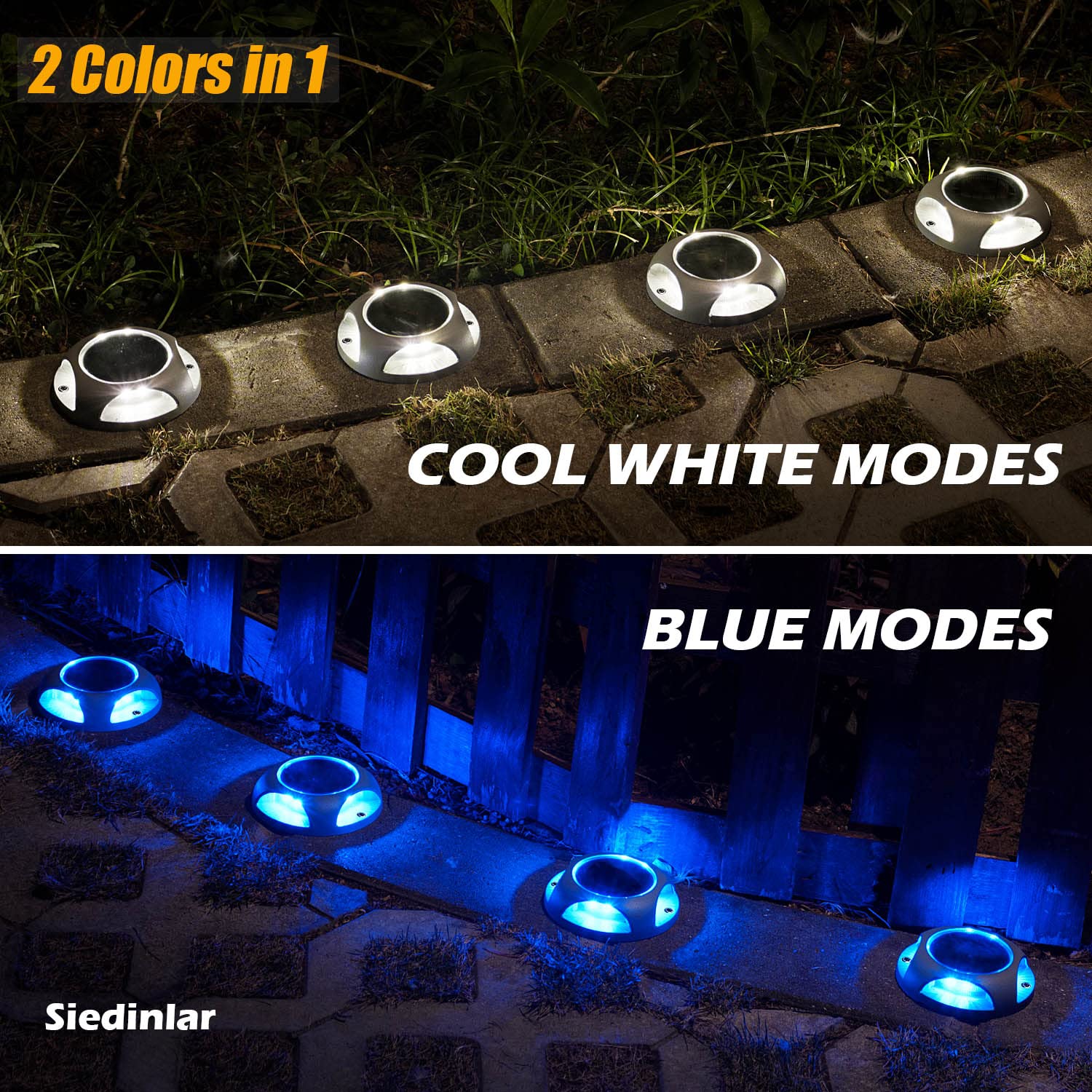 SIEDiNLAR 16 Pack Solar Deck Lights Outdoor - Waterproof LED Pathway Lights for Driveway, Walkway, Stairs, Dock & Marine Use - Wireless Solar Powered with 2 Color Options (Cool White/Blue) - Perfect for Garden, Yard, Patio & Landscape Lighting