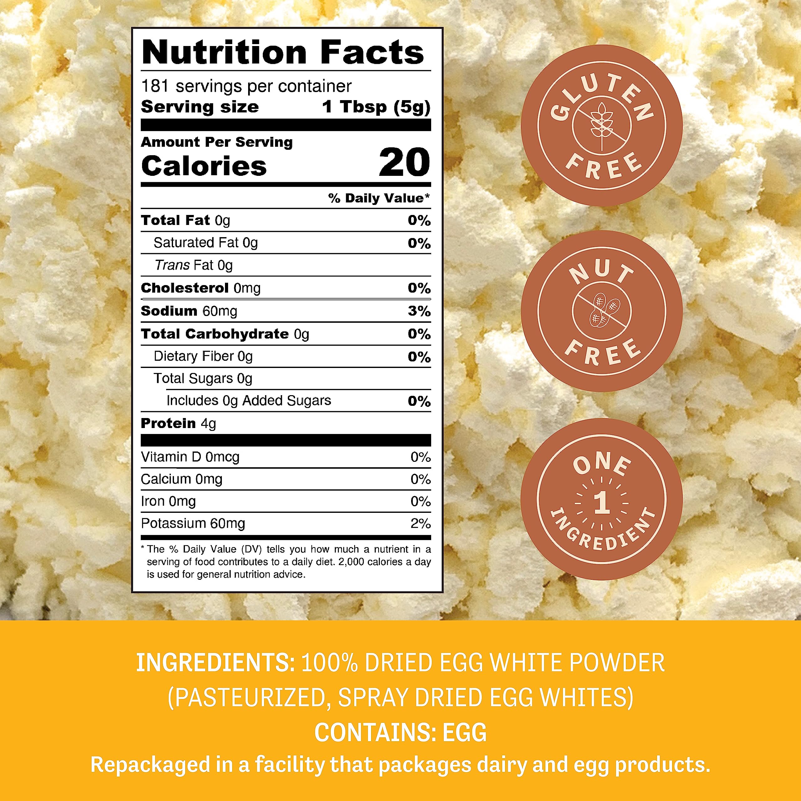 Judee's Gluten Free Dried Egg White Protein Powder 2 lb - Pasteurized, USDA Certified, Non-GMO, Nut-Free, Single Ingredient - Made in USA - Perfect for Baking, Smoothies & Protein Shakes