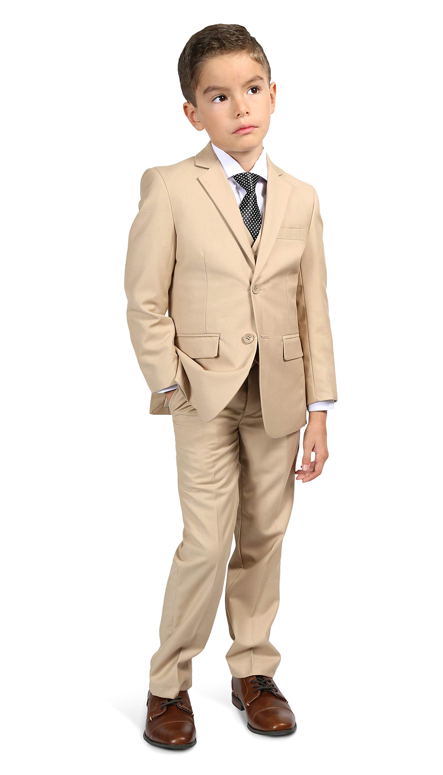 Ferrecci Boys 5-Piece Suit Set with Notch Lapel - Blazer Jacket, Dress Pants, Vest, White Shirt & Tie | Formal Wear for Weddings, School Events & Special Occasions