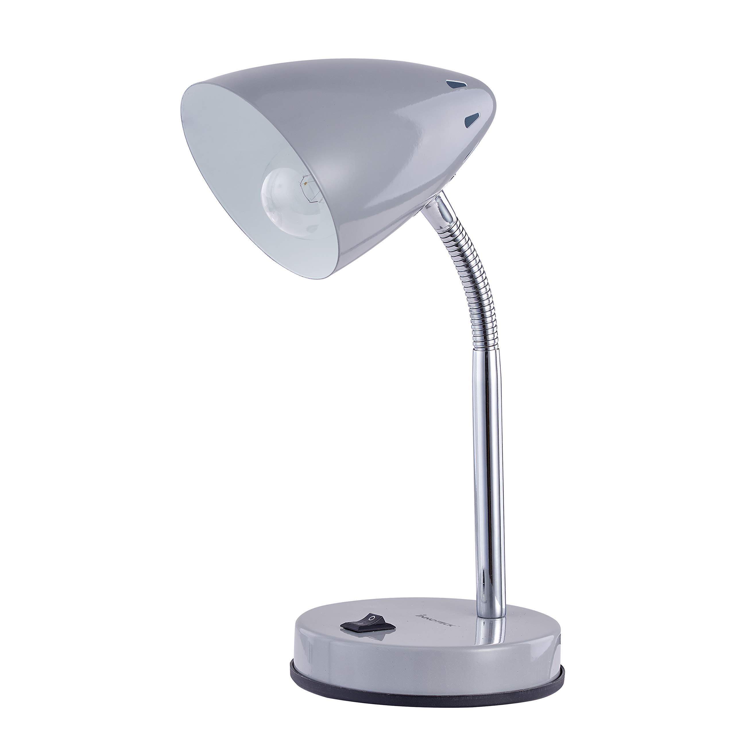Innoteck Adjustable Desk Lamp with Flexible Gooseneck - Grey Metal Reading Light for Bedroom, Office & Study - Perfect for Night Reading, Working & Studying