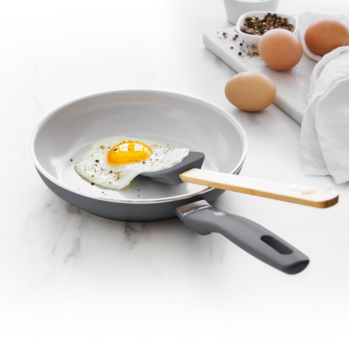 Dover Ceramic Nonstick 8-Inch Fry Pan with Spatula - Charcoal Gray | Healthy Cooking, Perfect for Eggs, Pancakes & Small Meals