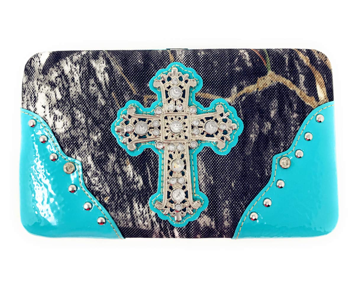 Texas West Women's Camouflage Metal Cross Wallet Clutch - Stylish RFID Blocking Purse for Women in 3 Colors | Perfect for Parties, Travel & Everyday Use