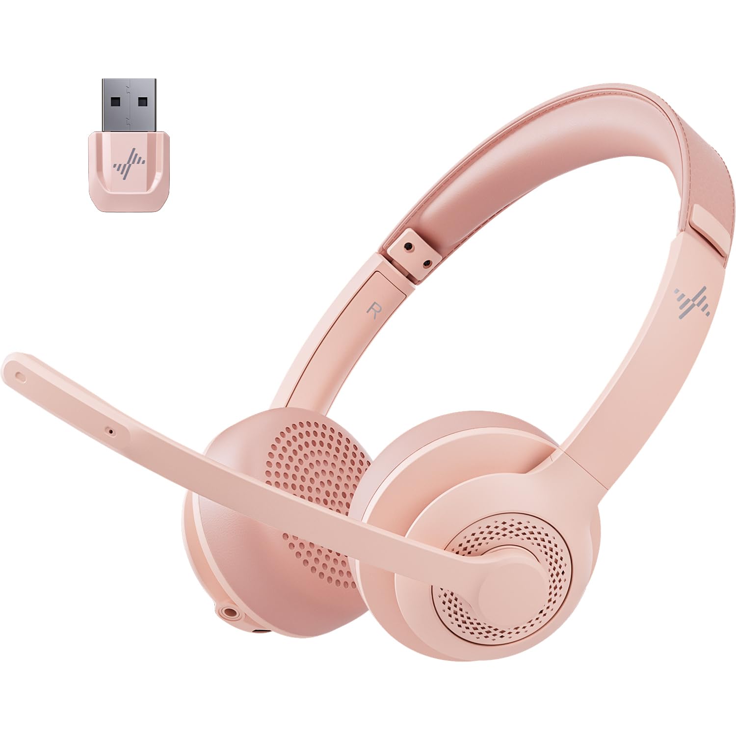 Wireless Bluetooth Headset with AI Noise Cancelling Microphone - Bluetooth 5.2 Headphones with USB Dongle & Mic Mute for PC, Laptop, iPhone, Android | Perfect for Online Meetings, Gaming & Remote Work (Pink)