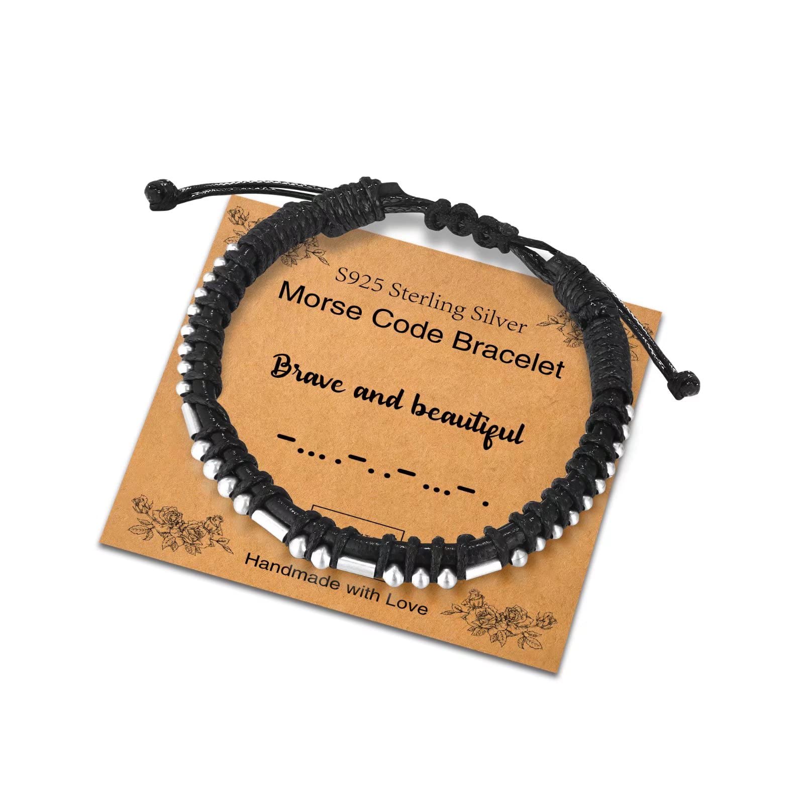 Sterling Silver Morse Code Bracelet for Women & Men - Adjustable Leather Inspirational Jewelry - Perfect Birthday & Friendship Gift for Her & Him - Great for Daily Wear, Special Occasions & Meaningful Gifts