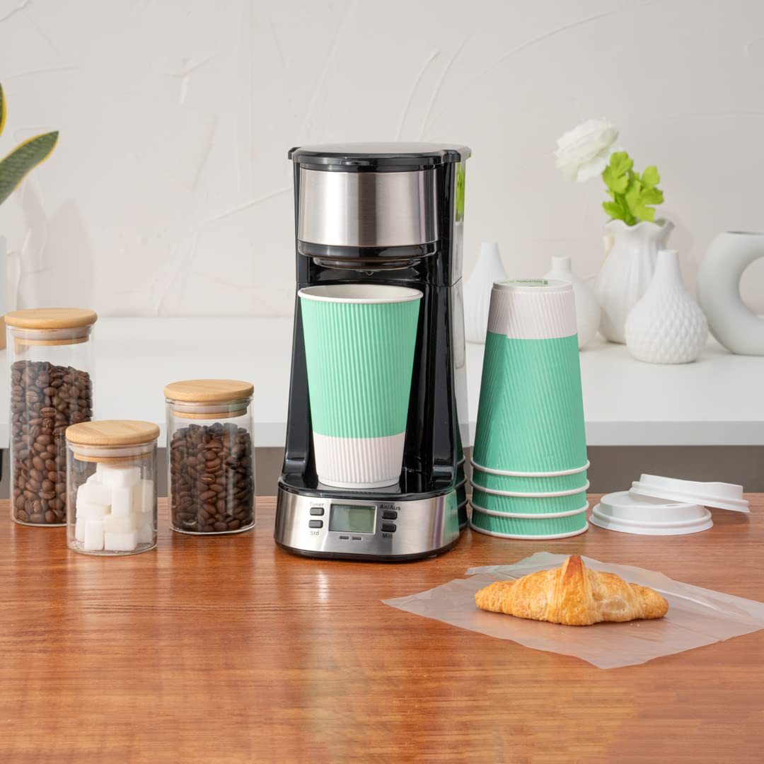 Insulated Paper Coffee Cups with Ripple Wall - 16 oz Light Green Disposable Cups (500 Count) - Perfect for Coffee Shops, Offices & Catering Events - Matching Lids Sold Separately (Model: RWA0360B, RWA0360W, RWA0328LG, RWA0328GR, RWA0328HP, RWA0283W, RWA0283B)