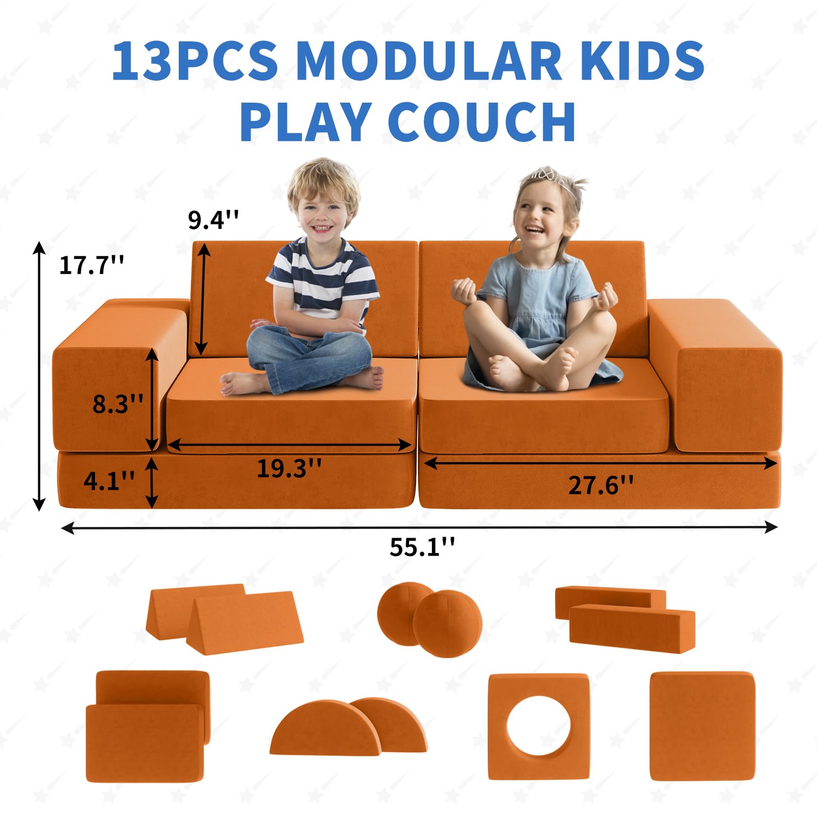 Wanan Kids Couch - 12 Piece Modular Toddler Sofa Set with 2 Balls & Play Tunnel, Light Brown Playroom Furniture for Creative Games, Kickball & Pitching | Perfect for Indoor Play, Birthday Gifts & Daycare Centers