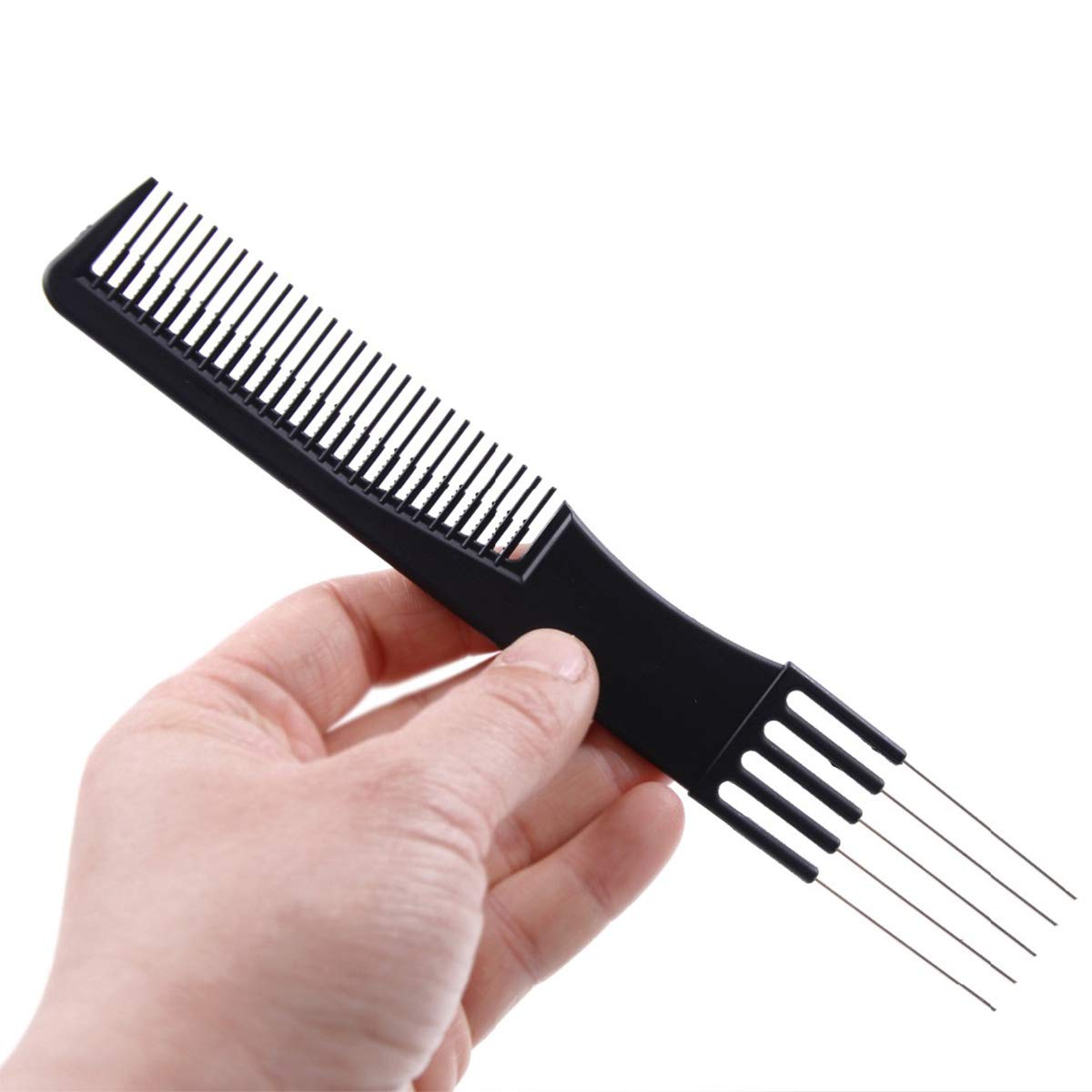 4 Pack Black Carbon Hair Teasing Combs with Metal Prongs - Professional Styling & Lifting Comb for Women & Men - Stainless Steel Backcomb for Voluminous Hairstyles - Perfect for Salon, Home Use & Special Occasions