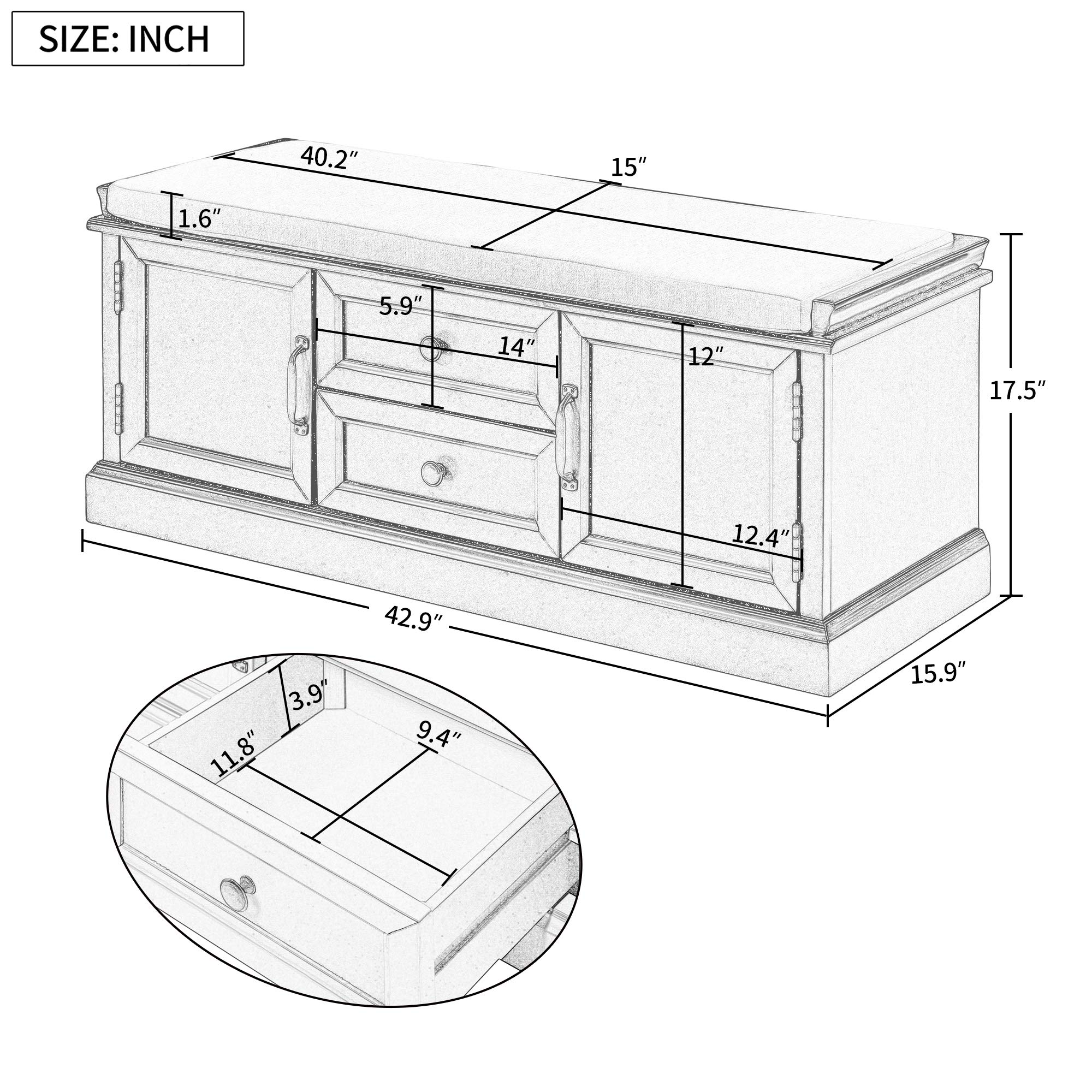 LZ LEISURE ZONE Storage Bench with 2 Drawers & 2 Cabinets - White Entryway Bench with Shoe Storage for Living Room, Hallway, Bedroom - Perfect for Organizing Shoes, Hats & Home Decor