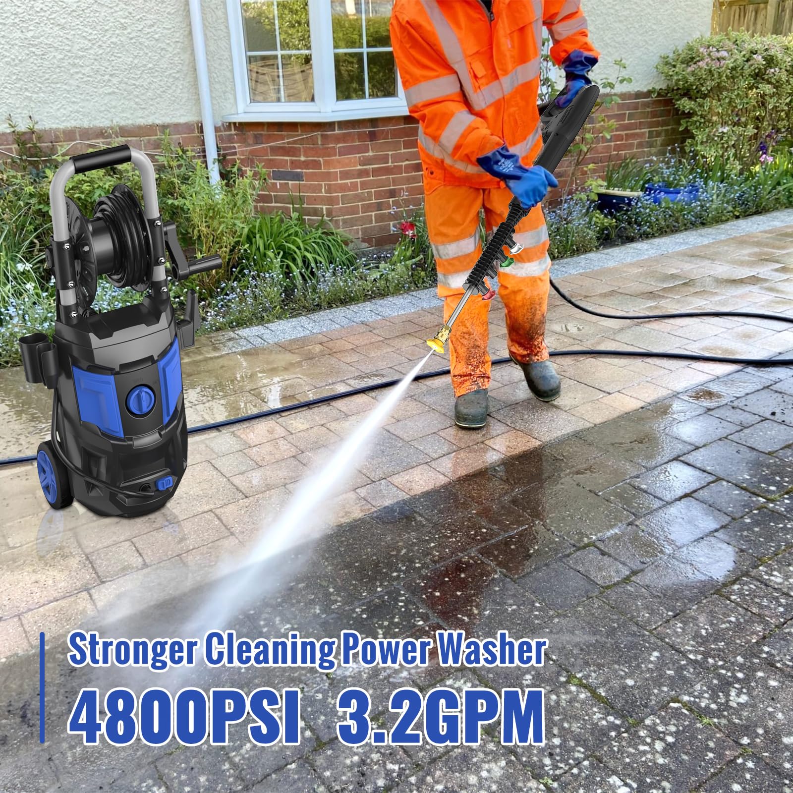 4800PSI Electric Pressure Washer with 3.2 GPM, 20FT Hose & 35FT Cord - Includes 4 Nozzle Tips & Foam Cannon for Driveway, Deck, Patio, and Car Cleaning