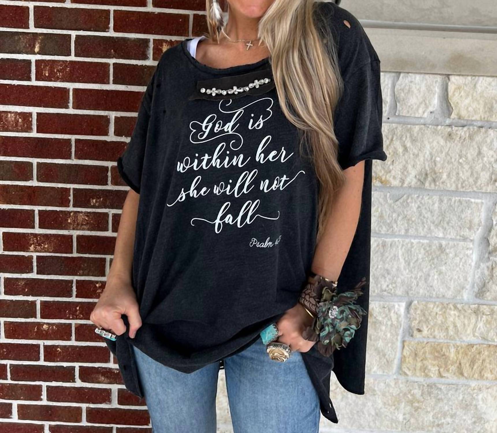 God Is Within Her Oversized Distressed Black T-Shirt | Vintage Streetwear Tee for Women | Casual Outfit & Festival Fashion