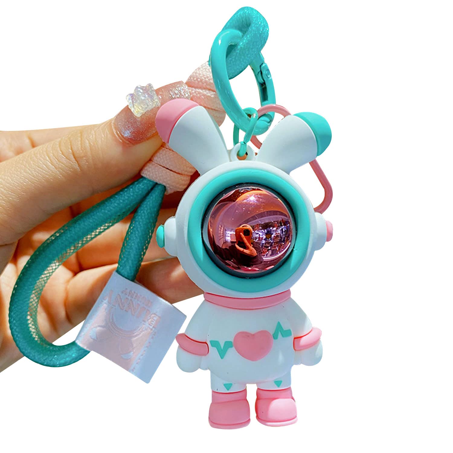 Cool Astronaut Heart Love Rabbit Pendant Keychain - Unique Bunny Keyring Gift for Men & Women - Perfect for Handbags, Backpacks, Purse & Car Keys - Pink Wrist Strap for Everyday Use & Gifting