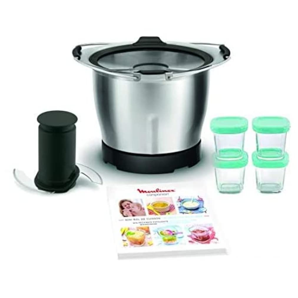 Moulinex Mini Bowl + 4 Glass Baby Food Pots for Companion XF387E10 Blender - Perfect for Homemade Baby Puree & Healthy Smoothies