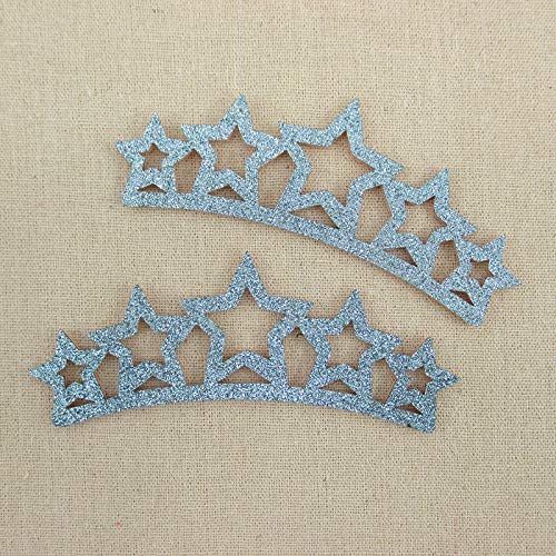 50 Pcs Glitter Crown Hair Clips - DIY Handmade Hair Accessories Supplies - Sparkly Synthetic Leather & Fabric Tiny Stars for Crafting (12.5cm x 4.5cm, Sky Blue) - Perfect for Birthday Parties, Cosplay, Bridal Hair Decorations & DIY Projects