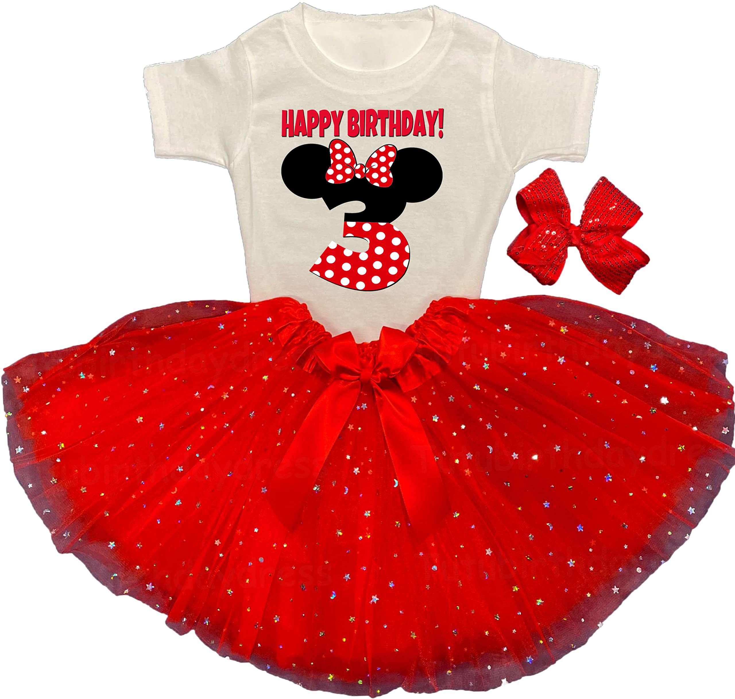 3rd Birthday Tutu Outfit for Girls - Personalized Red Mouse Number Birthday Party Shirt | Perfect for Birthday Celebrations, Photo Shoots & Special Occasions