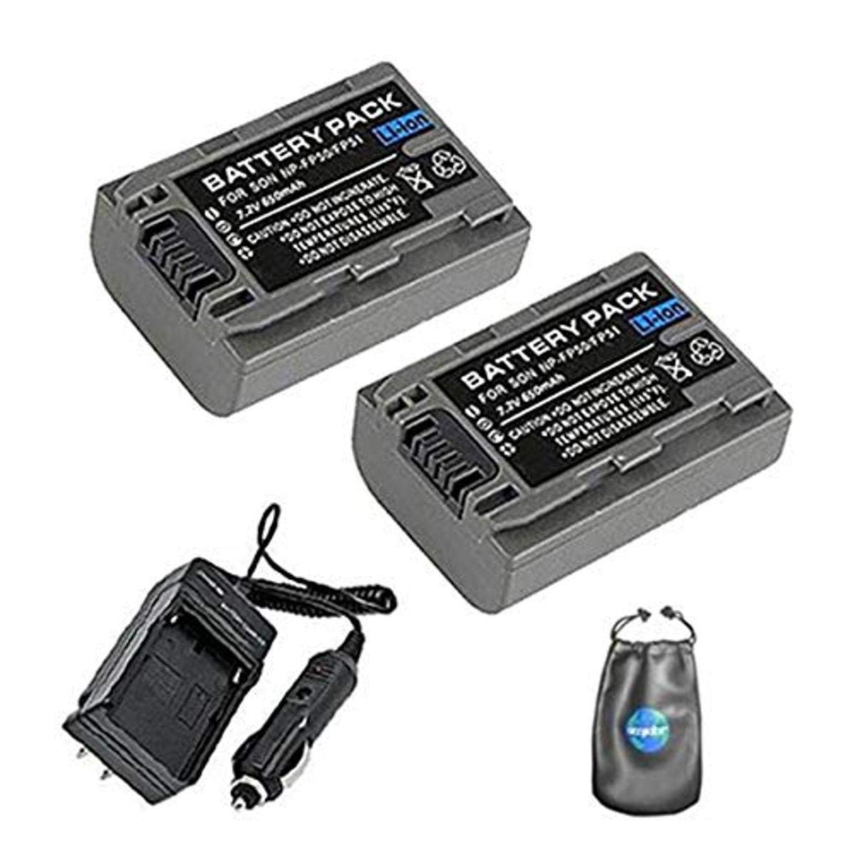 Sony NP-FP50 Replacement Battery & Charger Kit with Pouch for Travel Photography