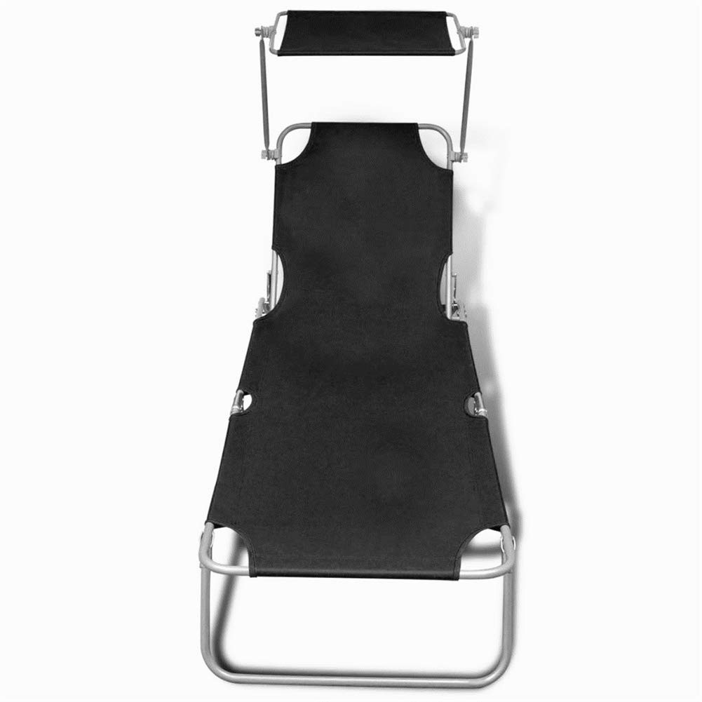 Folding Chaise Lounge Chair with Adjustable Canopy - Steel Frame & Durable Fabric - Outdoor Sunbathing & Poolside Relaxation (Black) - Perfect for Patio, Beach, and Backyard Use