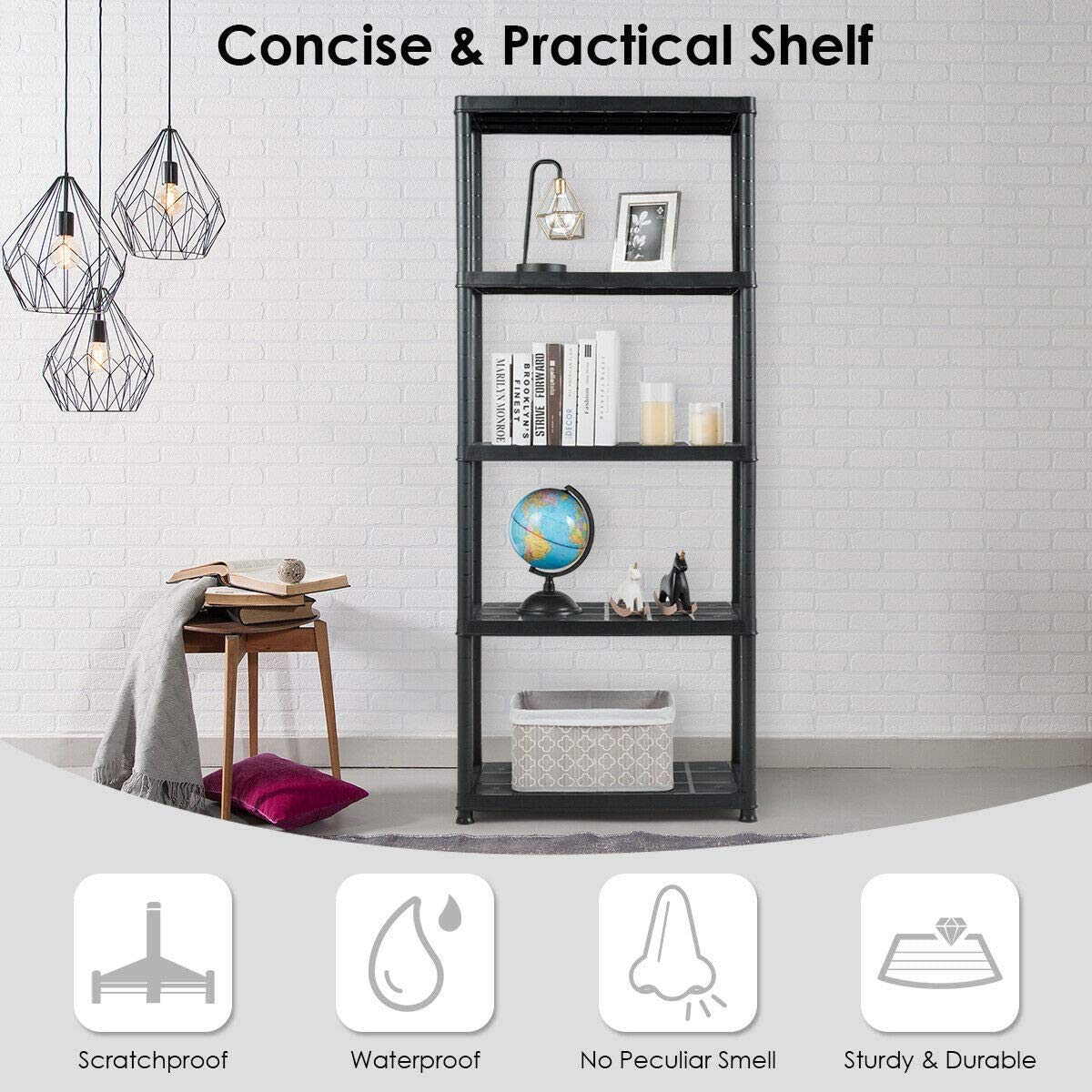5-Tier Heavy Duty Plastic Storage Shelves - 36