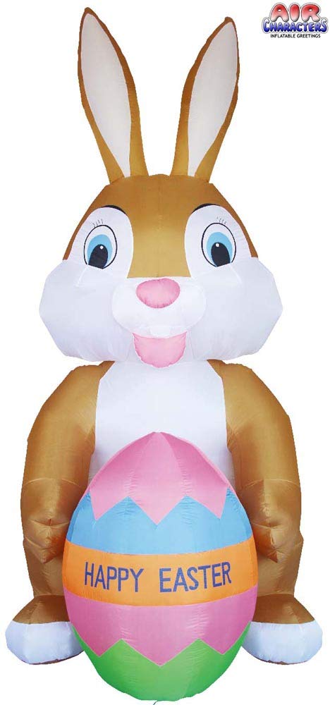 12' Air Blown Inflatable Brown Easter Bunny with Easter Egg - Outdoor Yard Decoration for Easter Party, Spring Garden Decor, Holiday Lawn Ornament