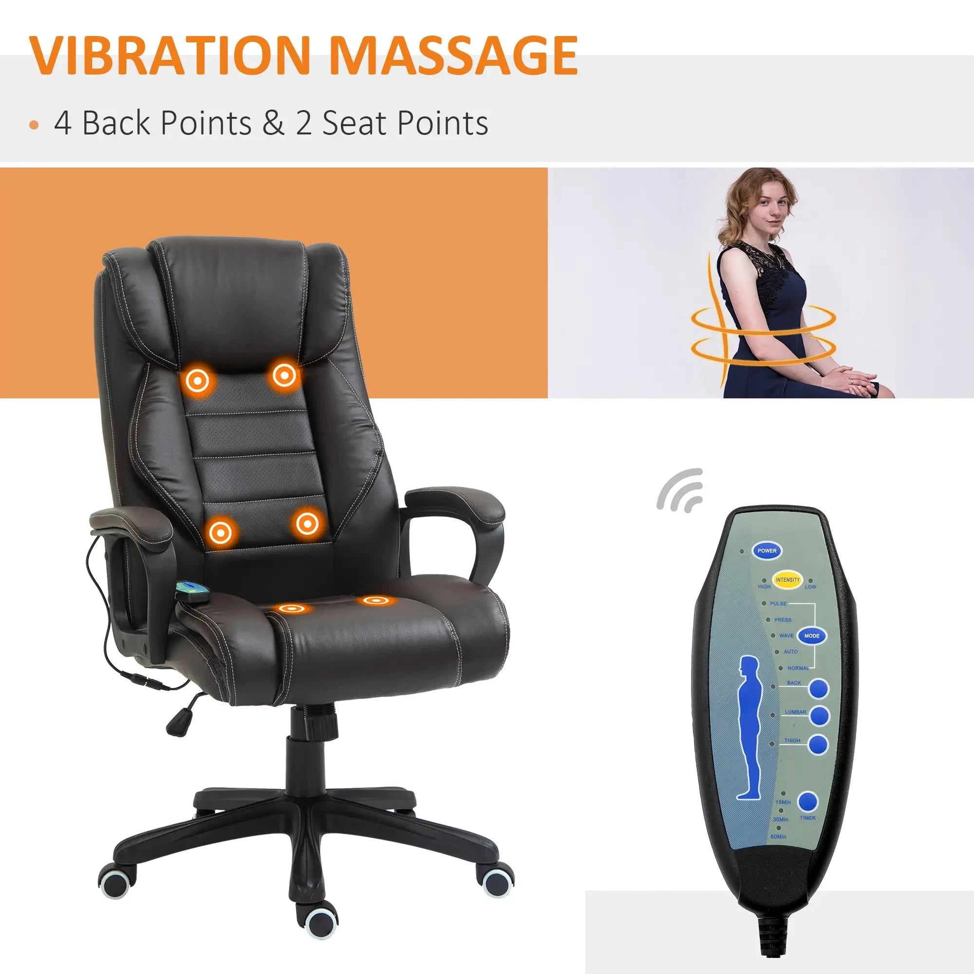 Premium High Back Executive Office Chair - Faux Leather Massage Chair with 6-Point Vibration & 360° Swivel - Black/Gray Options - Perfect for Home Office & Workspace Comfort